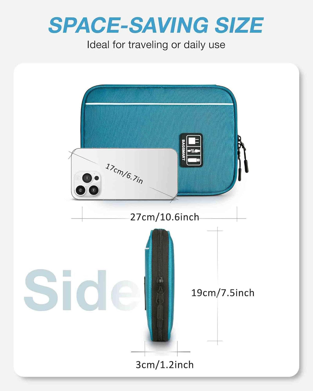 BAGSMART Large Electronics Travel Organizer Case, Tech Accessories Cord Storage Bag for Phone, Power Bank, SD Card, Cables, Black