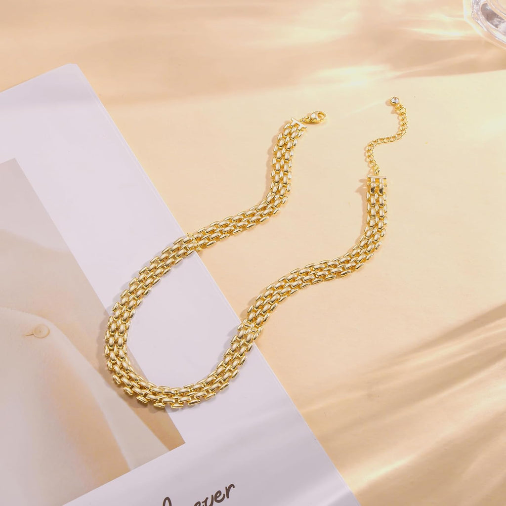 Moodear Gold Necklace for Women Dainty Chunky 14K Gold Plated/Sliver Plated Chain Necklace Cuban Link Paperclip Chain Choker Toggle Clasp Layered Necklace for Women Trendy Fashion Gift