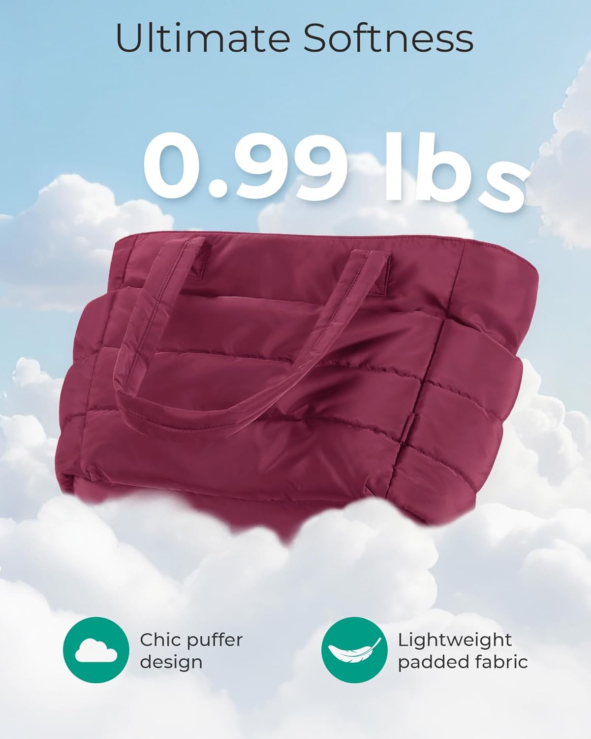 BAGSMART Tote Bag for Women, Lightweight Puffy Tote Bag with Compartments Shoulder Bag Handbag for Travel, Work, Gym