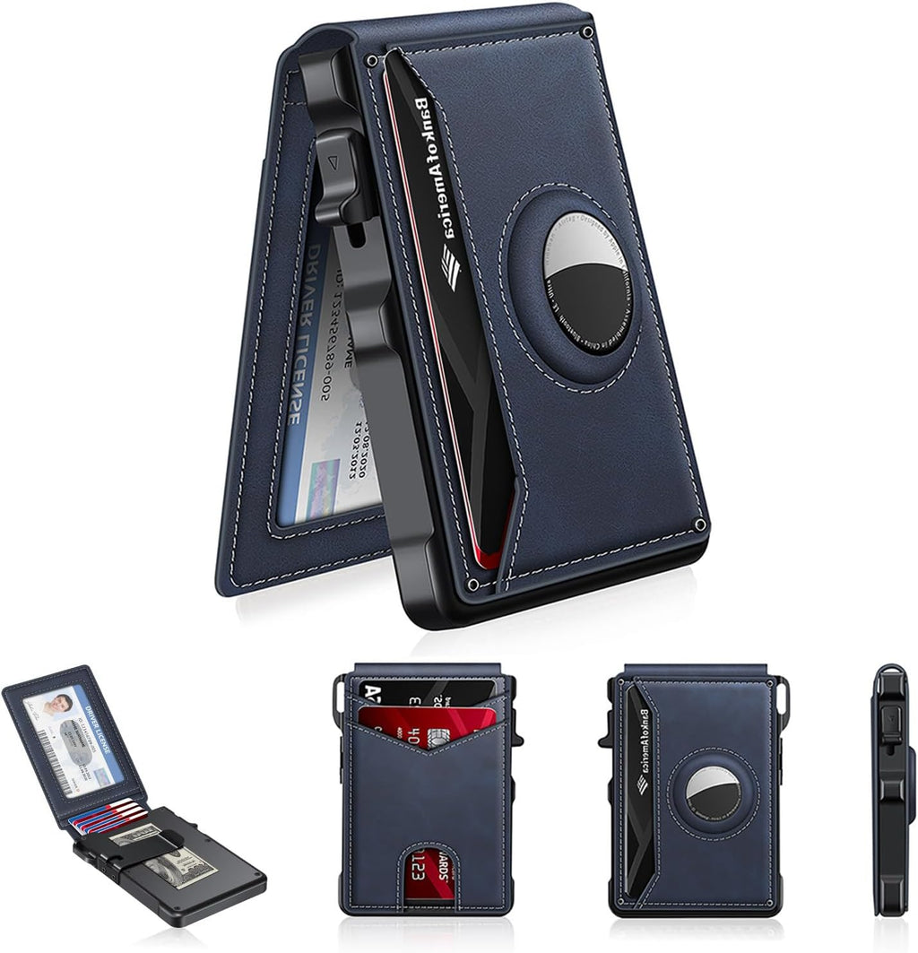 Airtag Wallet for Men, Mens Smart Wallet for Air Tag RFID Blocking, Minimalist Bifold Pop Up Aluminum Credit Card Case Holder 12+ Cards with ID Window, Gift for Men, No Airtag Included, Carbon Fiber