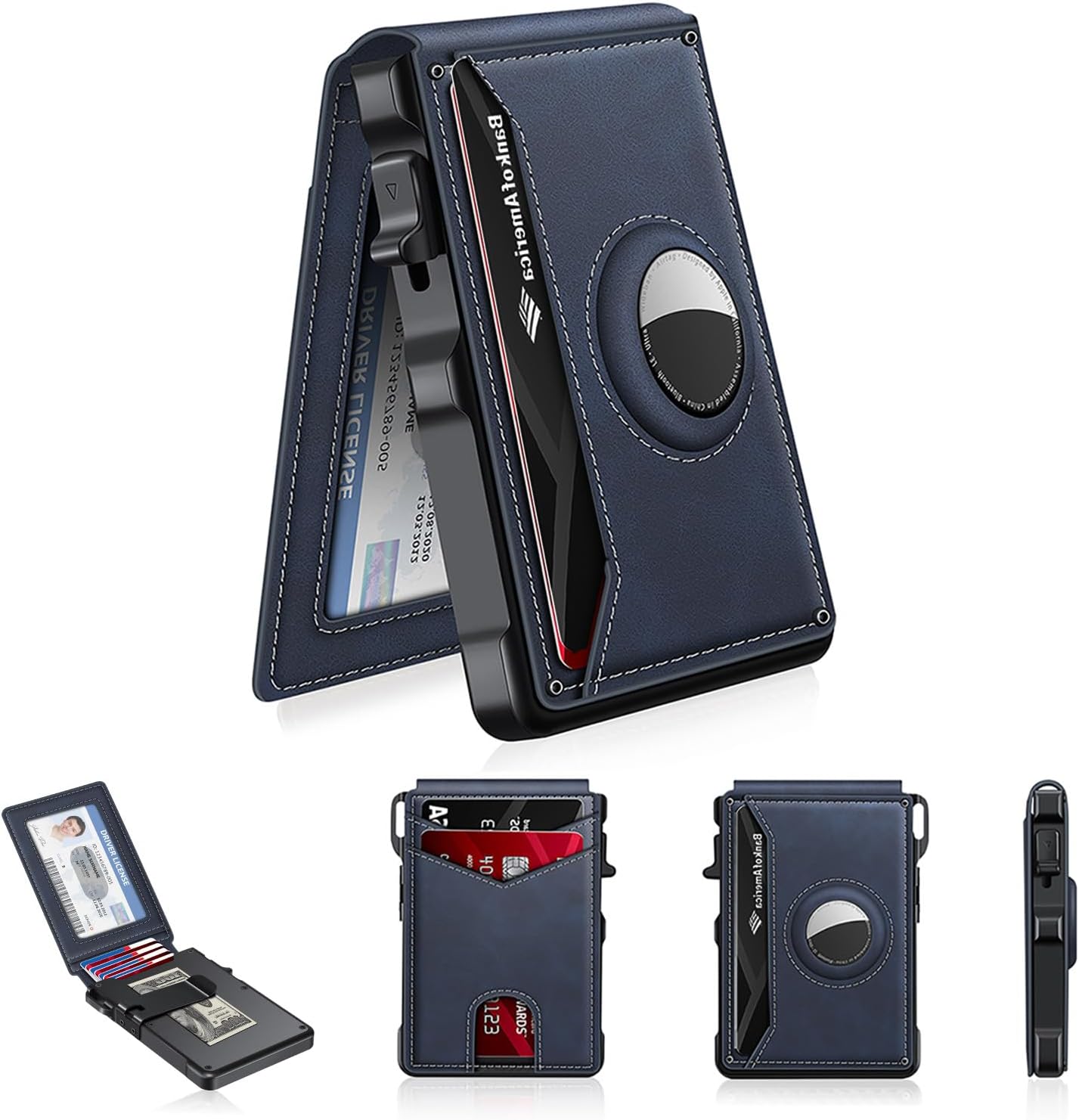 Airtag Wallet for Men, Mens Smart Wallet for Air Tag RFID Blocking, Minimalist Bifold Pop Up Aluminum Credit Card Case Holder 12+ Cards with ID Window, Gift for Men, No Airtag Included, Carbon Fiber