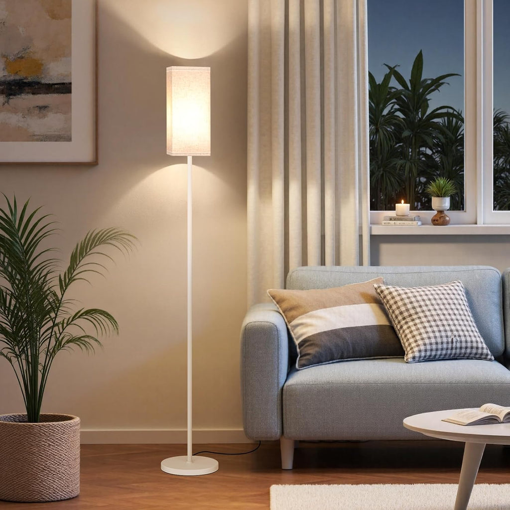 64.6" Floor Lamp, Pole with Foot Switch, Modern Standing Lamp Lampshade, Minimalist Freestanding Lamp (Bulb Not Included), for Living Room, Bedroom Office ETL Listed, Black and Beige E07LD05