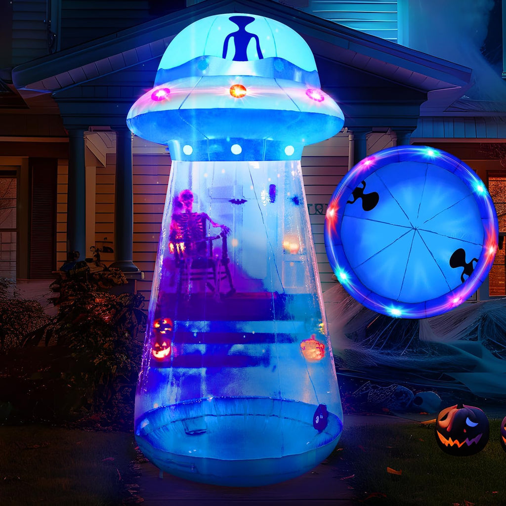 Joiedomi 9 FT Tall Halloween Inflatable UFO Outdoor Decorations, Halloween Blow Ups UFO Alien Decor for Yard Decoration with LEDs for Lawn Garden Party Decor