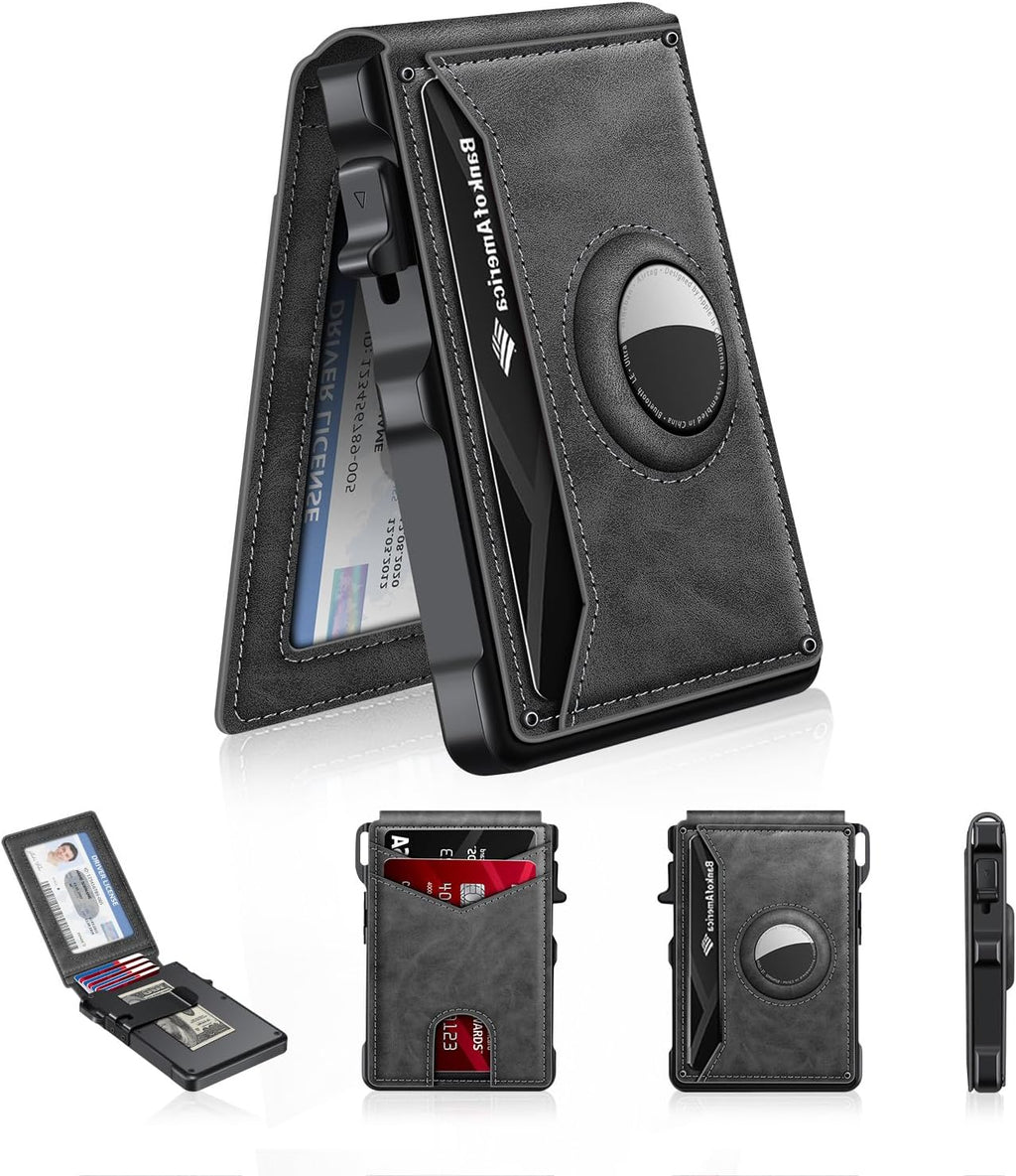 Airtag Wallet for Men, Mens Smart Wallet for Air Tag RFID Blocking, Minimalist Bifold Pop Up Aluminum Credit Card Case Holder 12+ Cards with ID Window, Gift for Men, No Airtag Included, Carbon Fiber