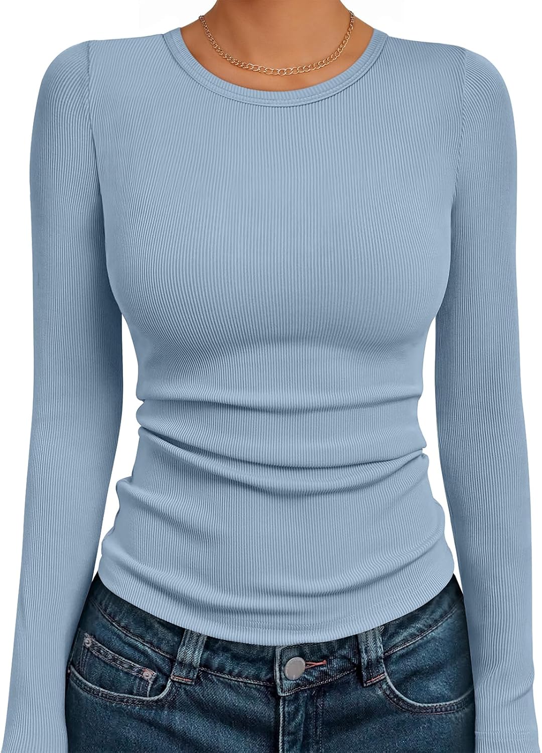 AUTOMET Long Sleeve Shirts Blouses Fall Fashion Ribbed Basic Tops Winter Clothes