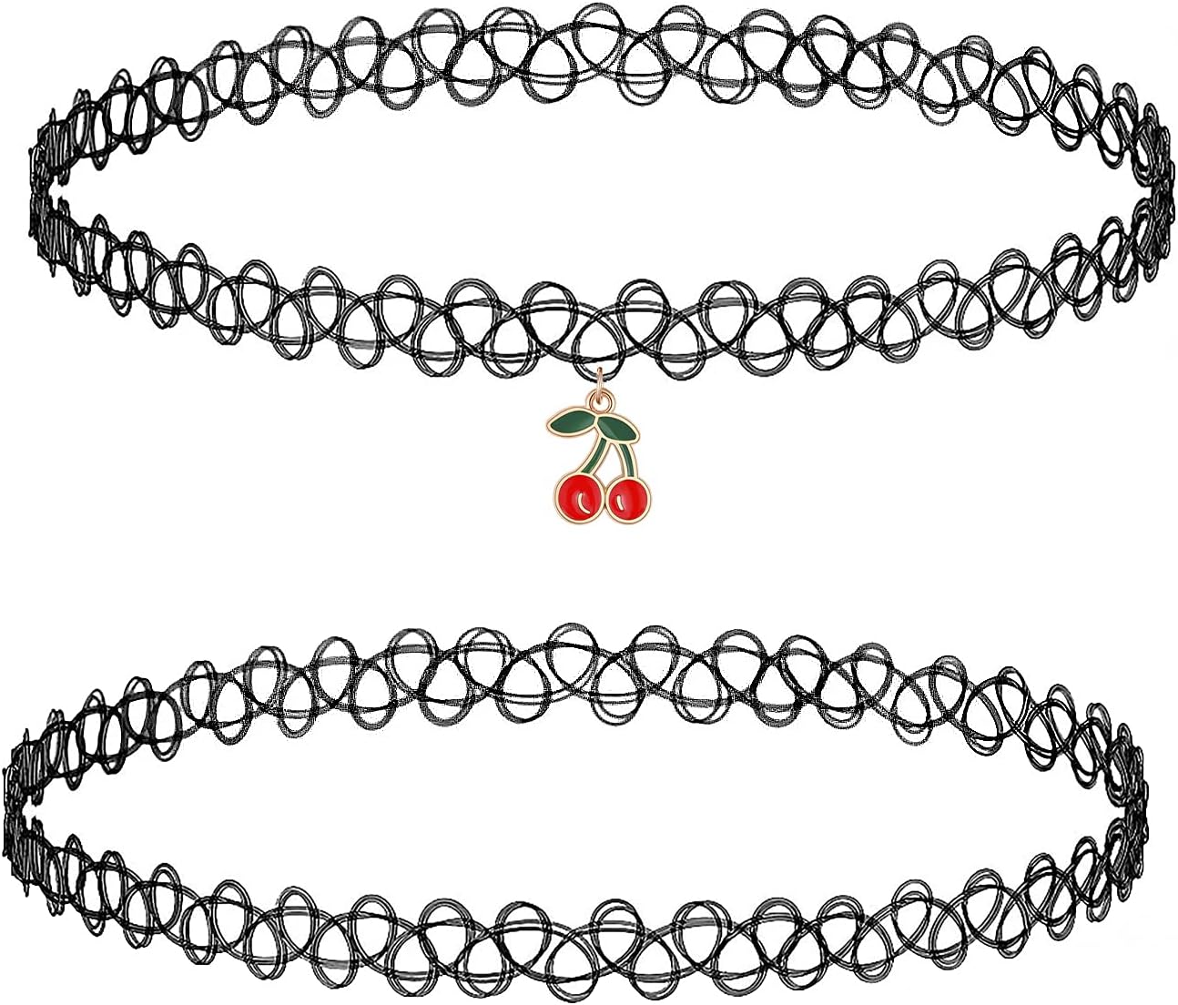 BodyJ4You 2PC Tattoo Choker Necklace - 90s Choker Necklace Women - 2000s Y2K Black Chokers Rainbow Choker - Butterfly Ying Yang Unicorn Rainbow Charms - Stretchy Elastic Necklace