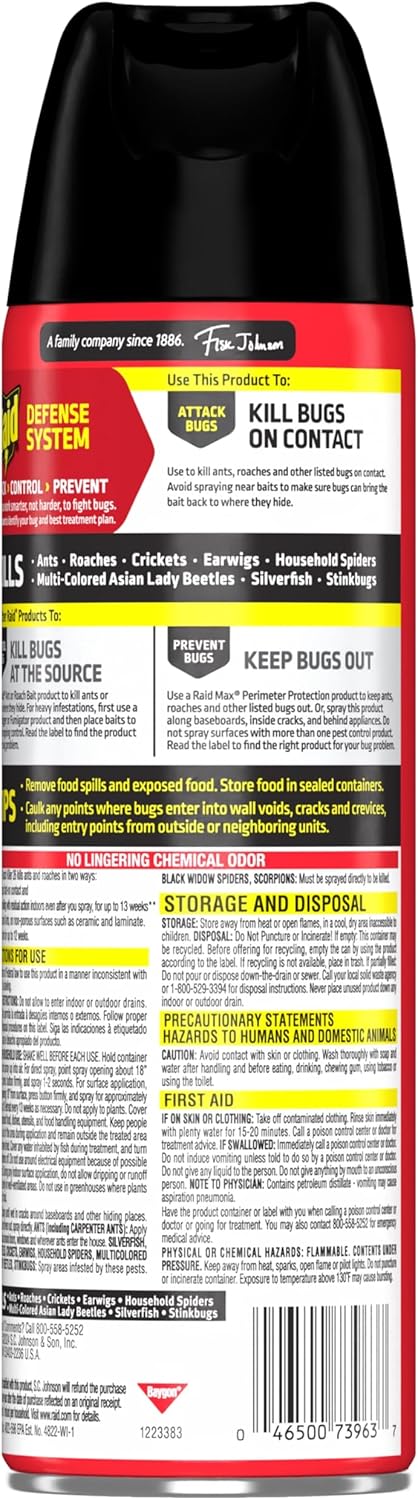Raid Ant & Roach Killer Spray For Listed Bugs, Keeps Killing for Weeks, Fresh Scent, 17.5 oz