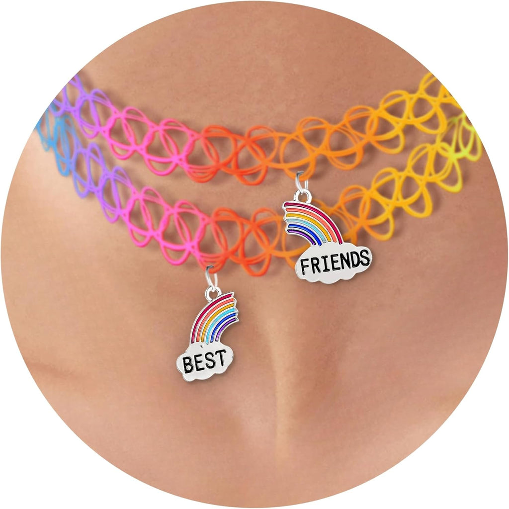 BodyJ4You 2PC Tattoo Choker Necklace - 90s Choker Necklace Women - 2000s Y2K Black Chokers Rainbow Choker - Butterfly Ying Yang Unicorn Rainbow Charms - Stretchy Elastic Necklace