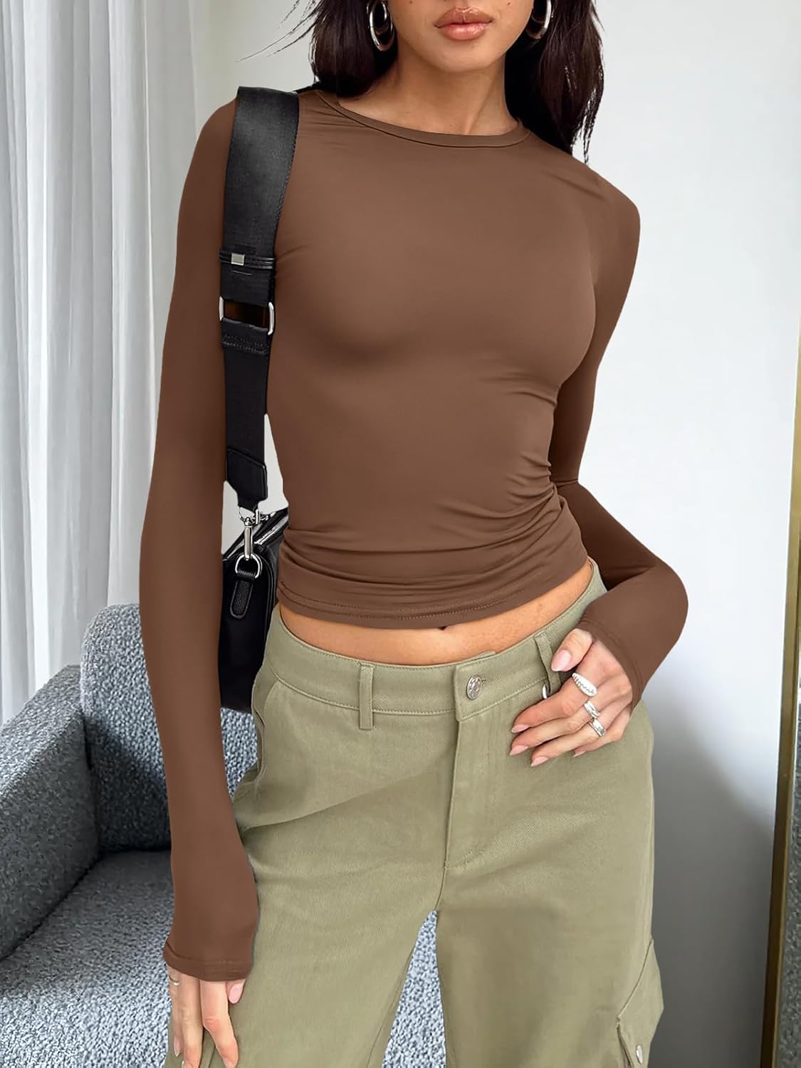 Trendy Queen Womens Long Sleeve T Shirts Fall Fashion 2025 Basic Crop Tops Going Out Outfits Y2k Clothes