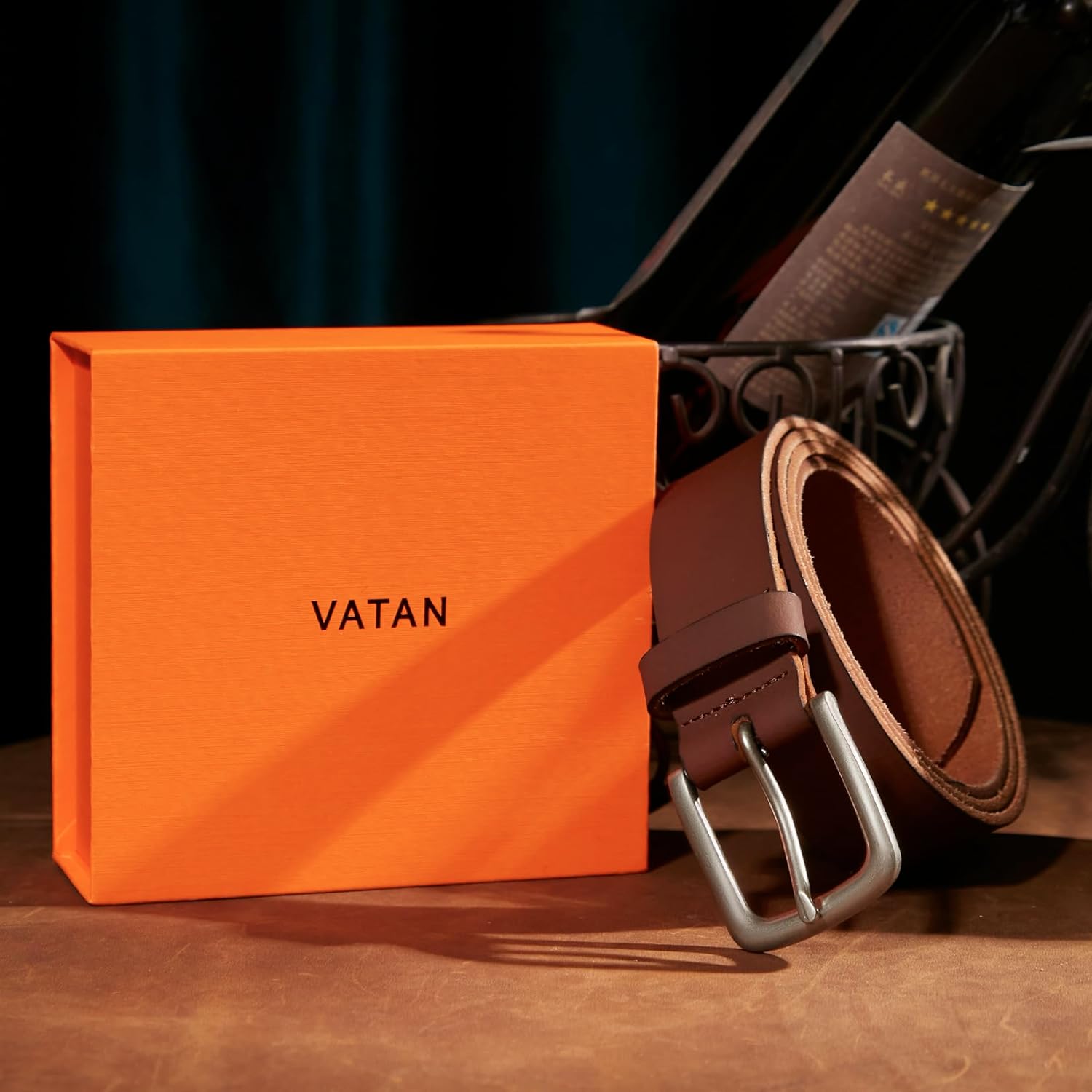 VATAN Men's Genuine Leather Casual Every Day Jeans Belts, Handmade Men Leather Belt with Gift Box