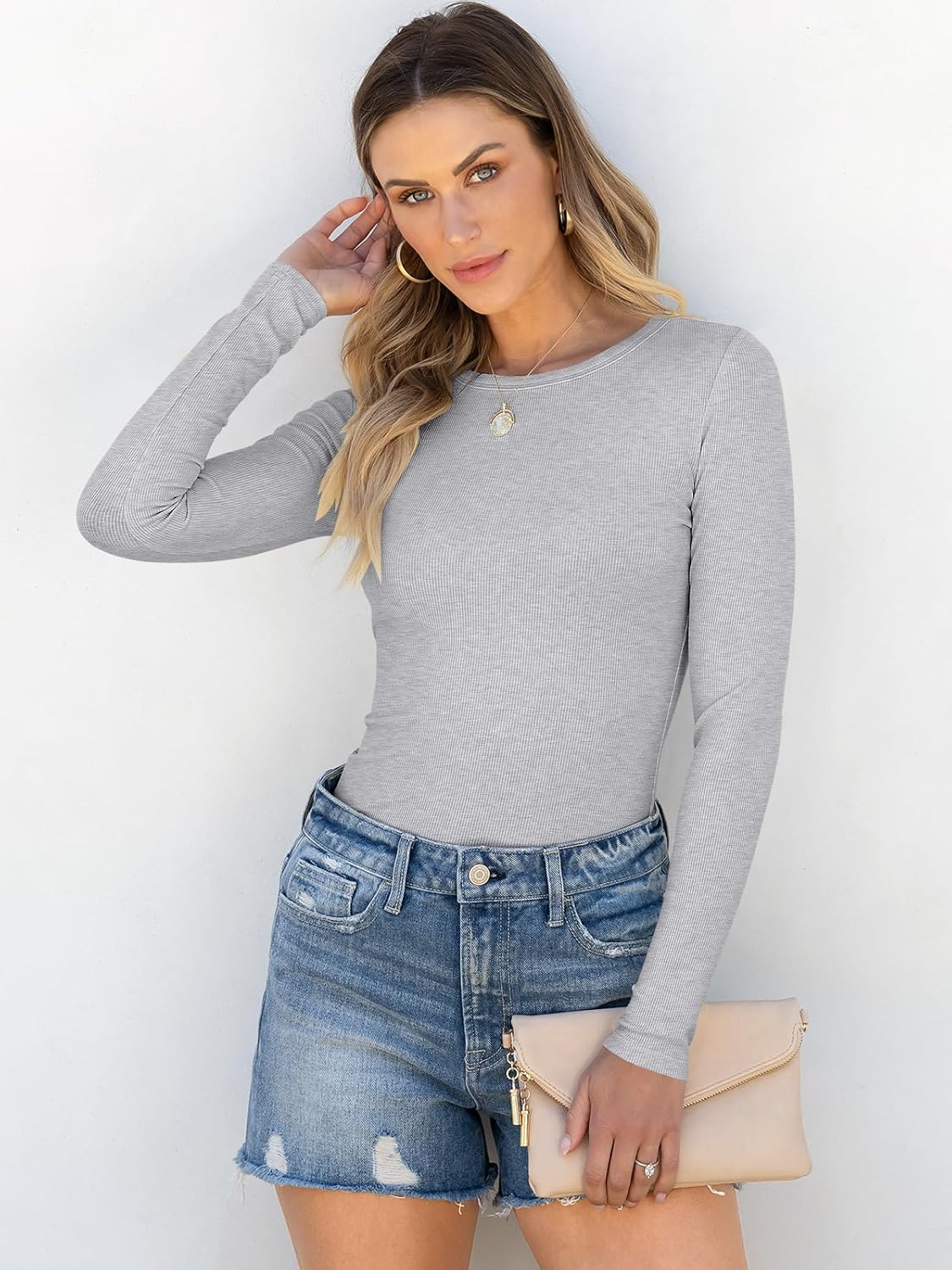 ANRABESS Women Long Sleeve Shirts Rib Knit Slim Fit Tops Basic Tee 2025 Fall Outfits Casual T-Shirt Underscrubs Layer Clothes