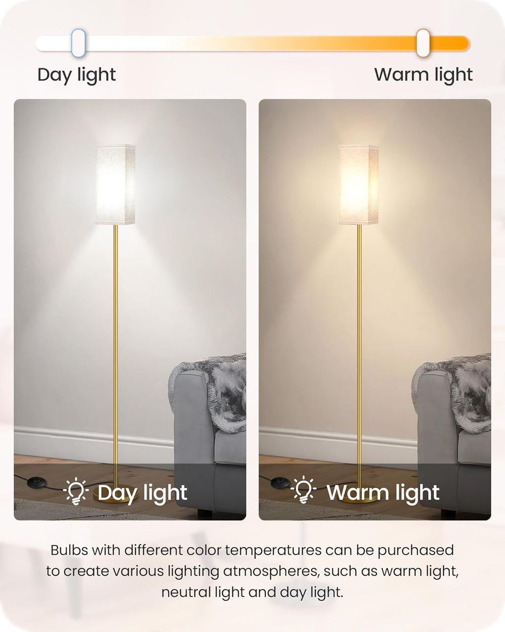 64.6" Floor Lamp, Pole with Foot Switch, Modern Standing Lamp Lampshade, Minimalist Freestanding Lamp (Bulb Not Included), for Living Room, Bedroom Office ETL Listed, Black and Beige E07LD05