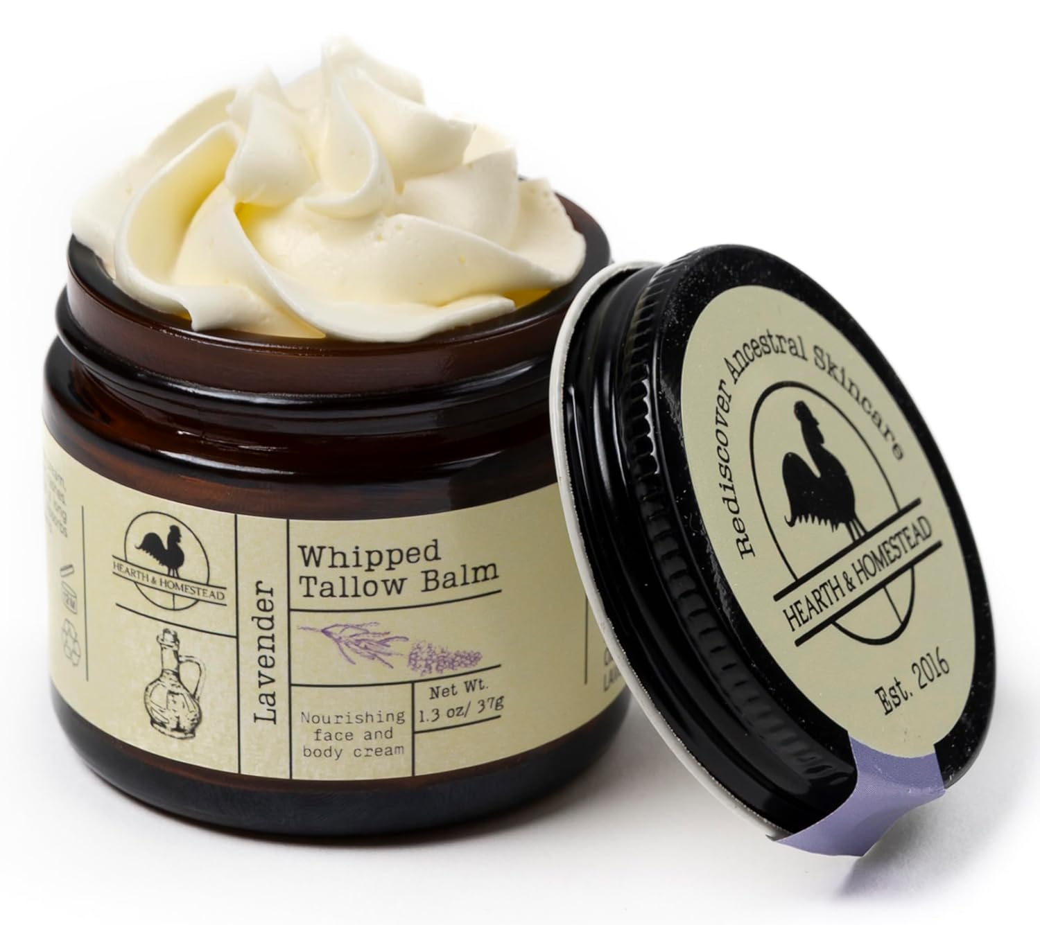 Hearth and Homestead: Handmade Whipped Tallow Balm (Unscented/Herb-Infused) - Organic Body Butter with Infused Olive Oil, for Eczema, Rosacea, Baby - 1.3 oz
