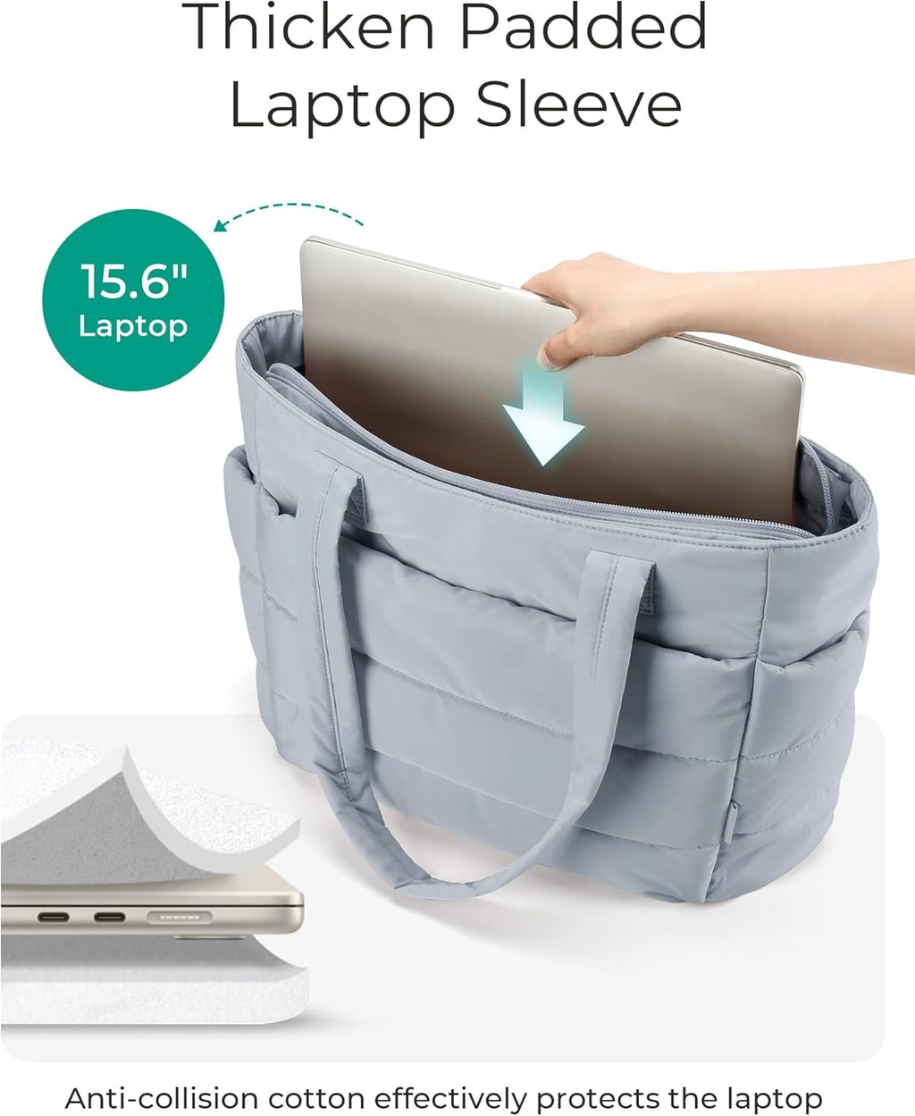 BAGSMART Tote Bag for Women, Lightweight Puffy Tote Bag with Compartments Shoulder Bag Handbag for Travel, Work, Gym