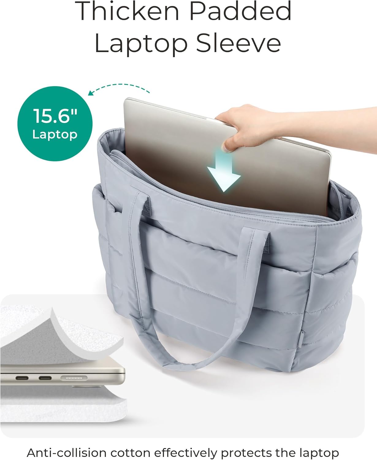 BAGSMART Tote Bag for Women, Lightweight Puffy Tote Bag with Compartments Shoulder Bag Handbag for Travel, Work, Gym