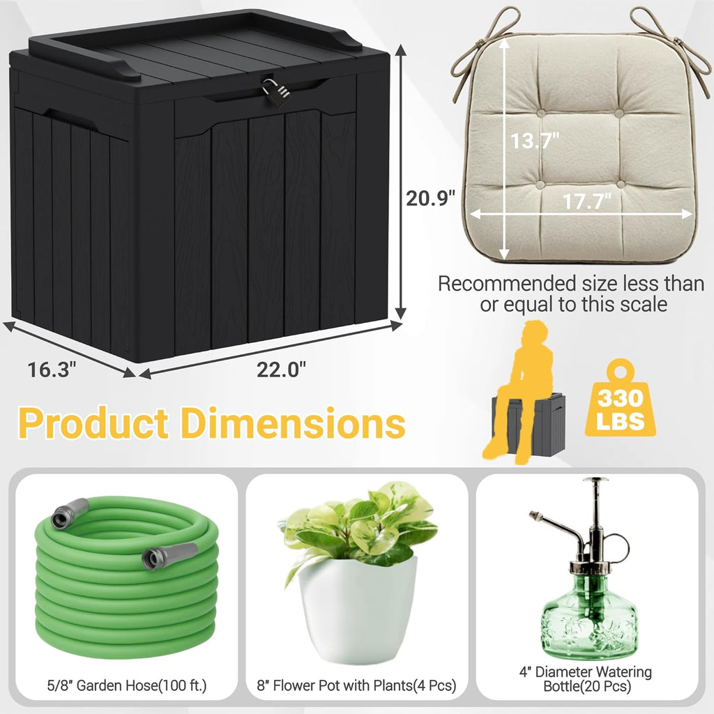 Greesum 31 Gallon Resin Deck Box Large Outdoor Storage for Patio Furniture, Garden Tools, Pool Supplies, Weatherproof and UV Resistant, Lockable, Dark Black