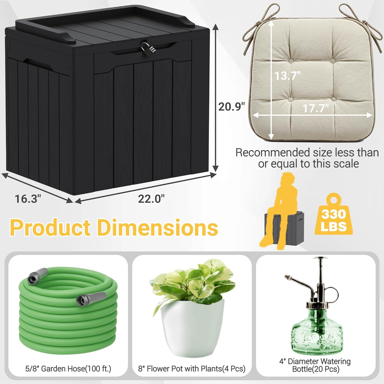 Greesum 31 Gallon Resin Deck Box Large Outdoor Storage for Patio Furniture, Garden Tools, Pool Supplies, Weatherproof and UV Resistant, Lockable, Dark Black