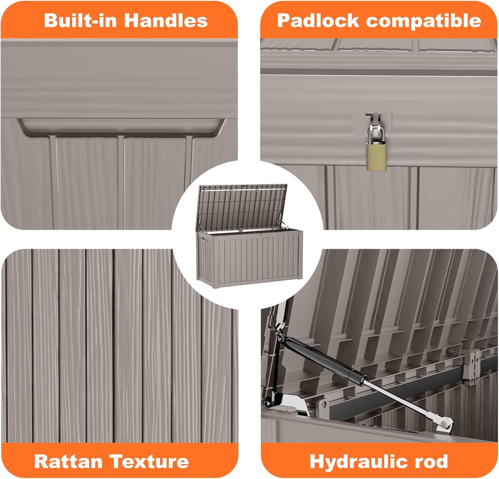 80 Gallon Resin Deck Box, Lockable Patio Outdoor Storage Box for Furniture, Garden Tools and Tools Storage, Waterproof Outside Storage Box - Black