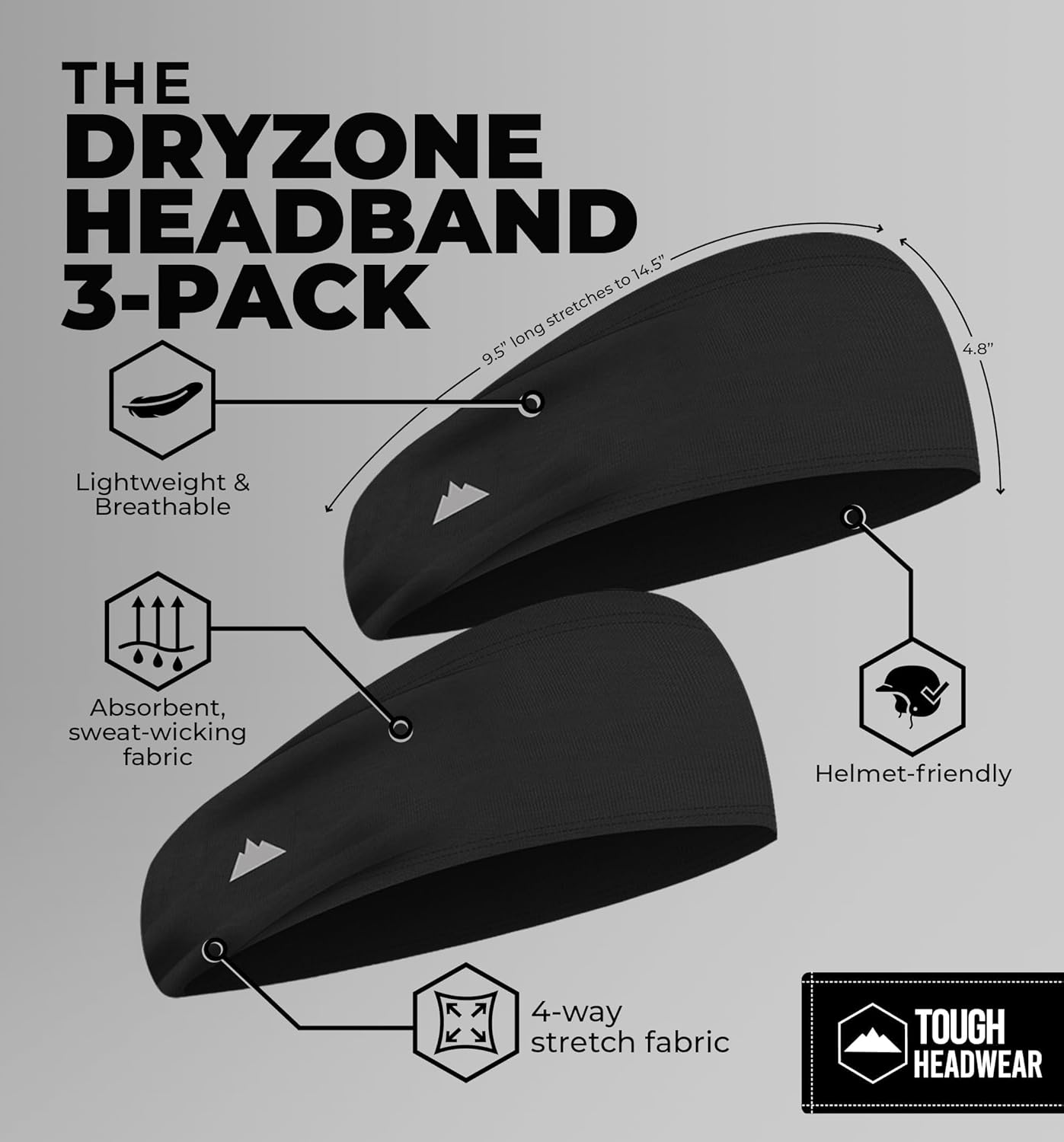 Tough Outfitters Headband for Men - Mens Headbands - Working Out Sports Performance Head Bands - Athletic Cycling Running Sweat Band, Football Headbands - Sweat Bands Men/Women