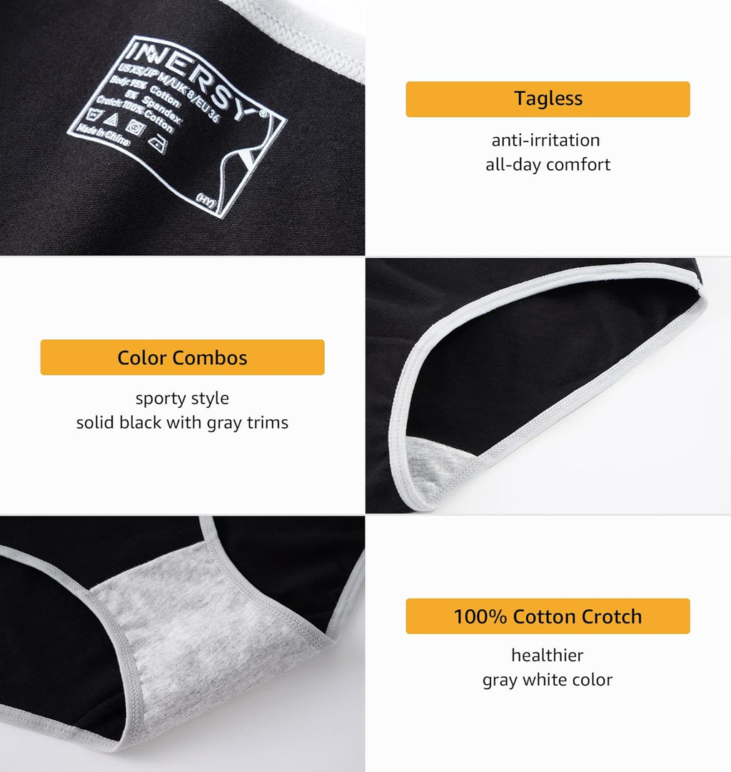 INNERSY Womens Underwear Cotton Hipster Panties Regular & Plus Size 6-Pack