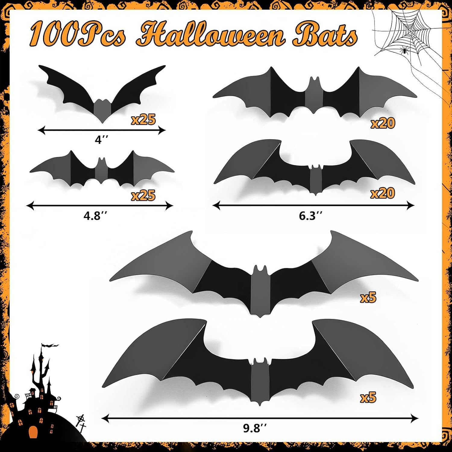 LUDILO 100pcs Bats Halloween Decorations: Halloween Bats Wall Décor Bat Stickers Decals PVC 3D Wall Bat Scary Stickers Halloweens Party Decorations Indoor Outdoor DIY Home Window Door Décor