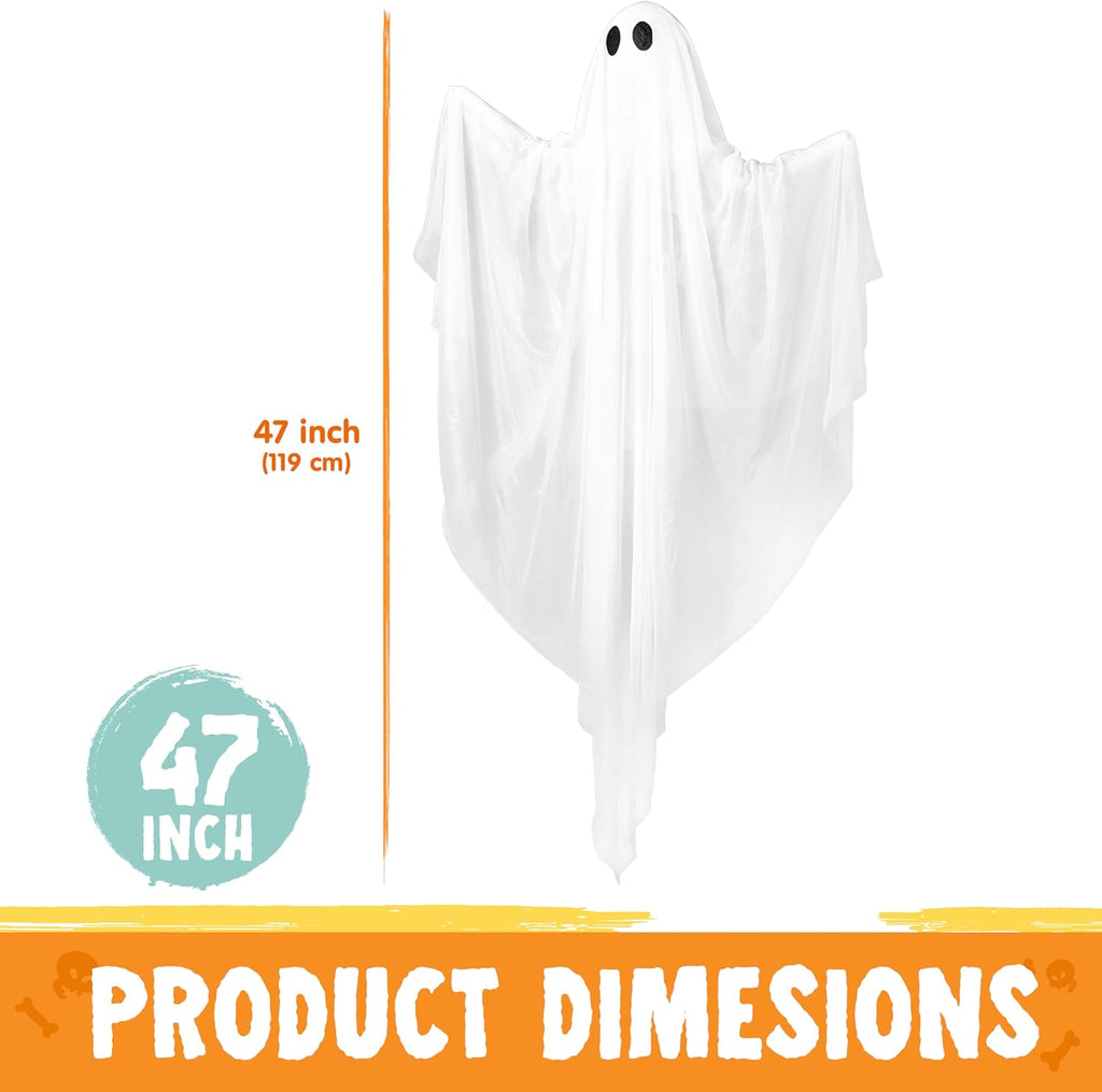 JOYIN Halloween Hanging Light up Ghost with Spooky Blue LED Light, 47” White Ghosts Halloween Hanging Decoration for Front Yard Patio Lawn Garden Party Decor Indoor Outdoor