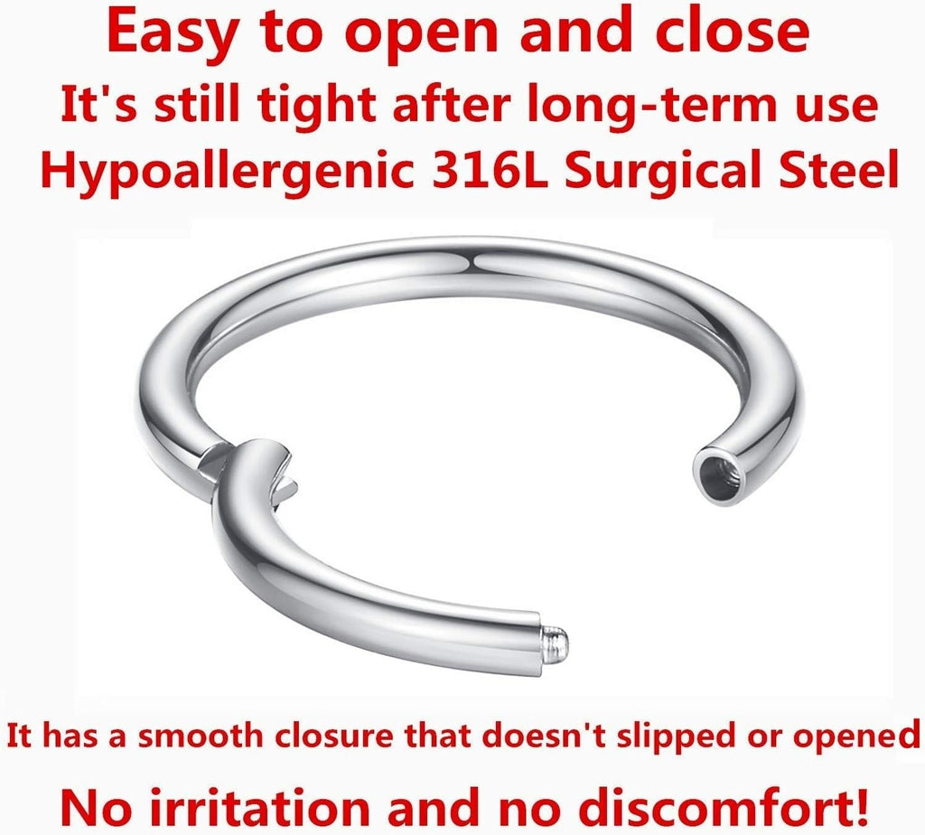 ORANGELOVE Hypoallergenic Nose Rings 20G 18G 16G 14G 12G 10G 8G 316l Surgical Steel Septum Jewelry Hinged Segment Ring Body Piercing Nose Hoop Lip Rings Nose Helix Cartilage Rook Earrings