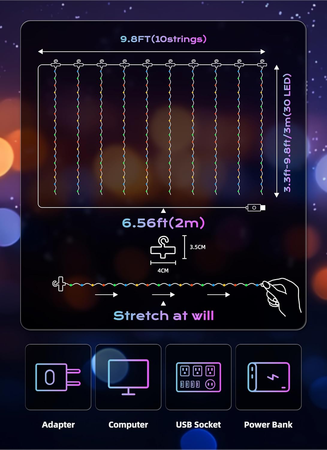 Brightown 300 LED Fairy Curtain Lights, 9.8ft x 9.8ft Warm White Curtain String Lights, USB Plug in 8 Lighting Modes Christmas Decoration, Hanging Lights with Remote for Bedroom Indoor Weddings Dorm