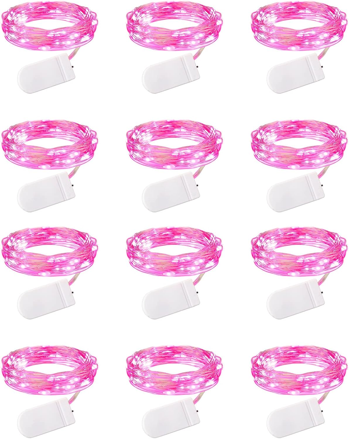 Brightown 12 Pack LED Fairy Lights Battery Operated String Lights - 7ft 20LED Waterproof Silver Wire Firefly Starry Moon Lights for DIY Crafts Wedding Table Centerpieces Party Bedroom Christmas