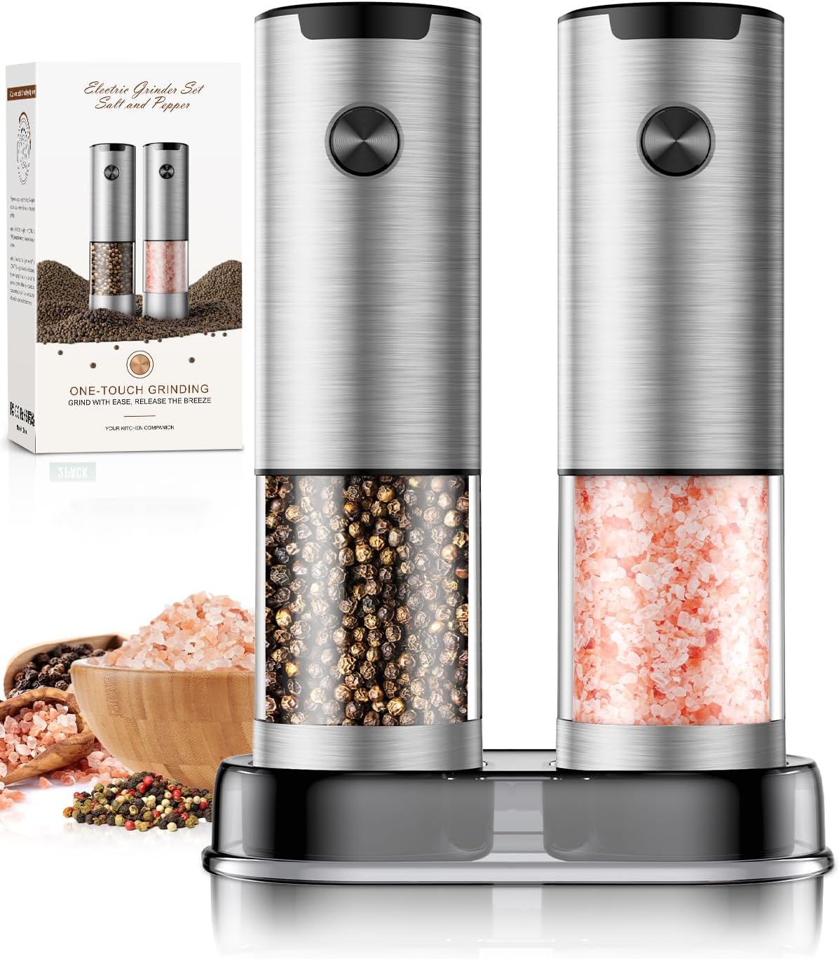 Electric Salt and Pepper Grinder Set Automatic Battery Pepper Mill Shakers Adjustable Coarseness Upgraded Larger Capacity with Led Home and Kitchen Appliances for New House Warming Gifts