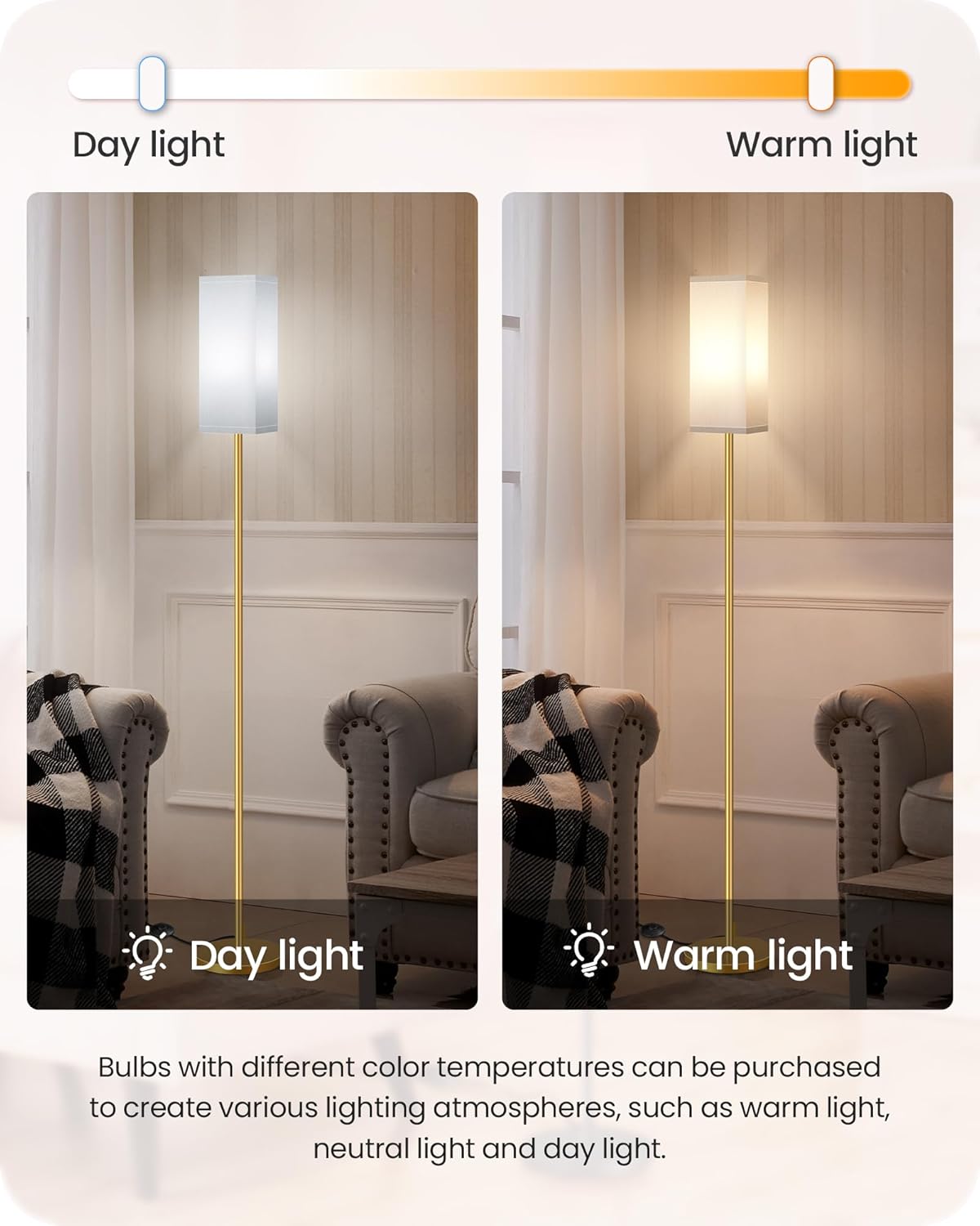 64.6" Floor Lamp, Pole with Foot Switch, Modern Standing Lamp Lampshade, Minimalist Freestanding Lamp (Bulb Not Included), for Living Room, Bedroom Office ETL Listed, Black and Beige E07LD05