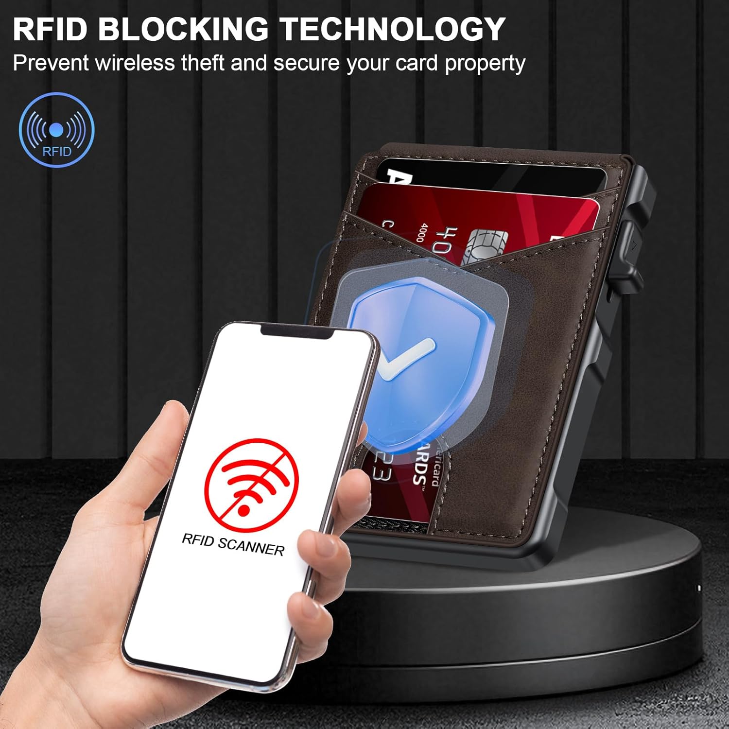 Airtag Wallet for Men, Mens Smart Wallet for Air Tag RFID Blocking, Minimalist Bifold Pop Up Aluminum Credit Card Case Holder 12+ Cards with ID Window, Gift for Men, No Airtag Included, Carbon Fiber