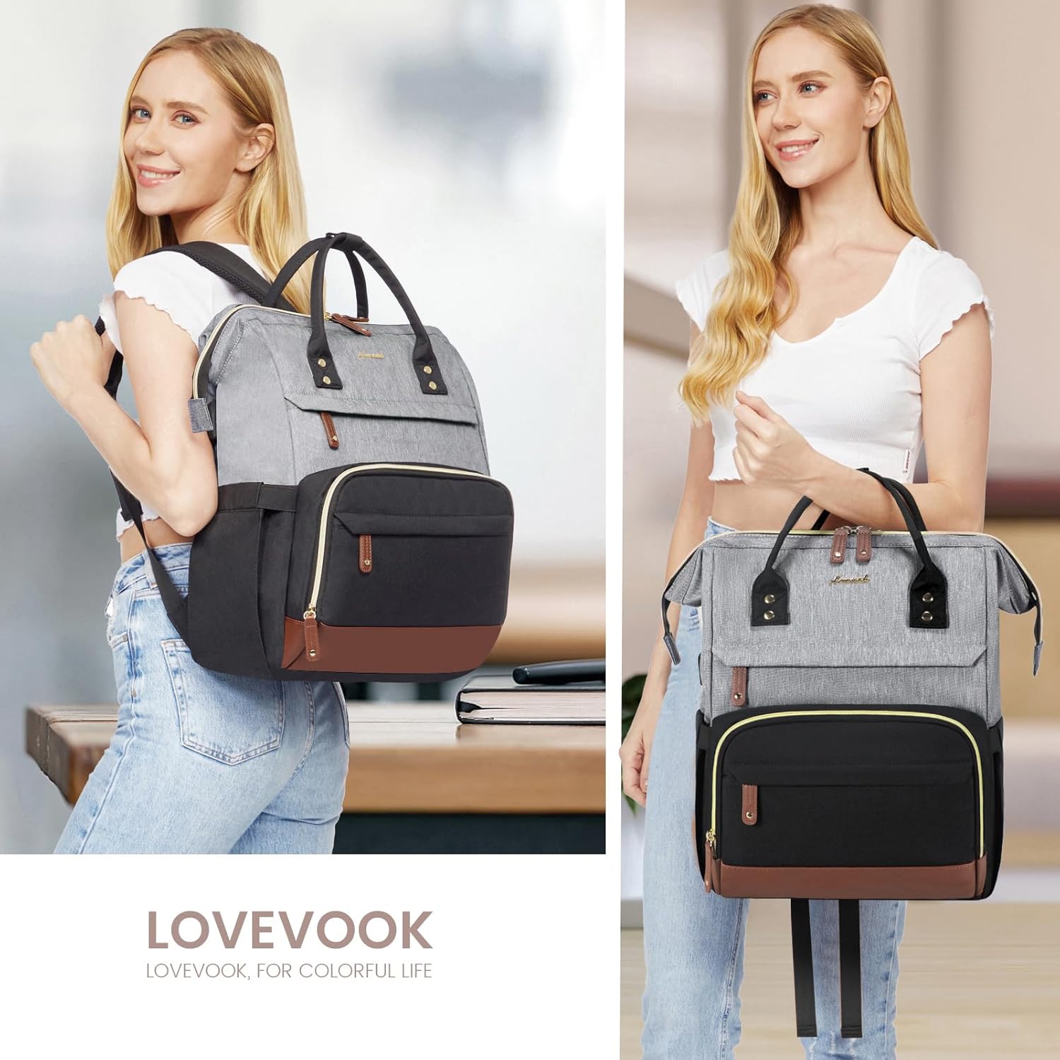 LOVEVOOK Laptop Backpack for Women, 15.6 Inch Work Business Backpacks Purse With Large Capacity, Waterproof Nurse Bag College Bookbag for School, Waterproof Casual Daypack for Travel