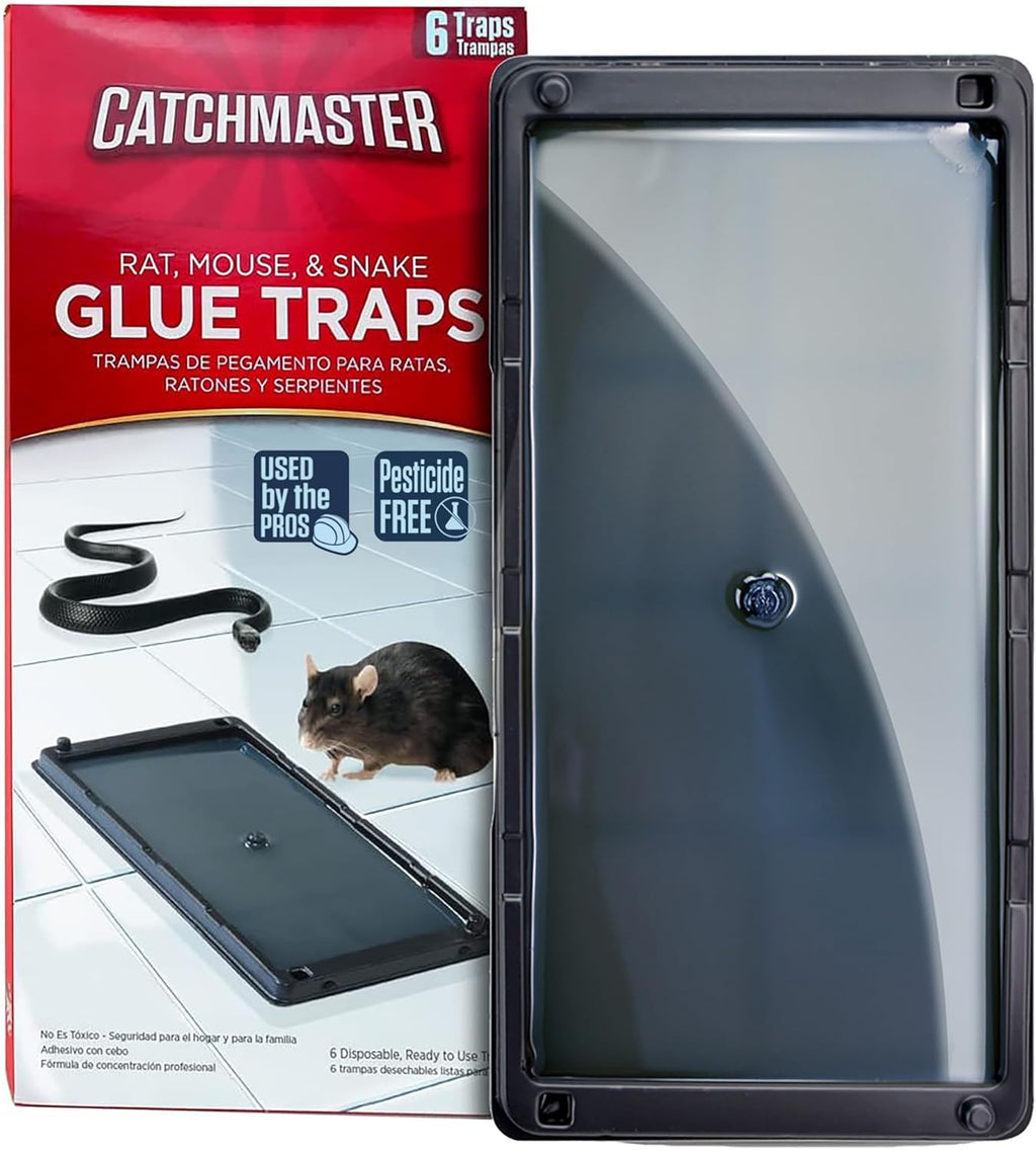Catchmaster Rat, Snake and Mouse Traps 10Pk, Large Bulk Glue Rat Traps for Home, Adhesive Plastic Tray for Inside House, Snake, Mice, & Spider Catcher, Pest Control for House & Garage