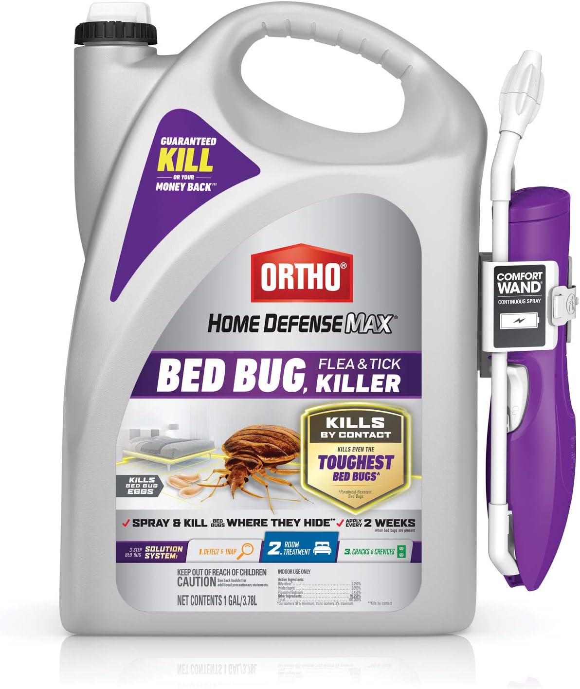 Ortho Home Defense Max Bed Bug, Flea and Tick Killer with Comfort Wand, Bed Bug Spray, Kills Bed Bug Eggs, Fleas and Ticks, 1 gal.