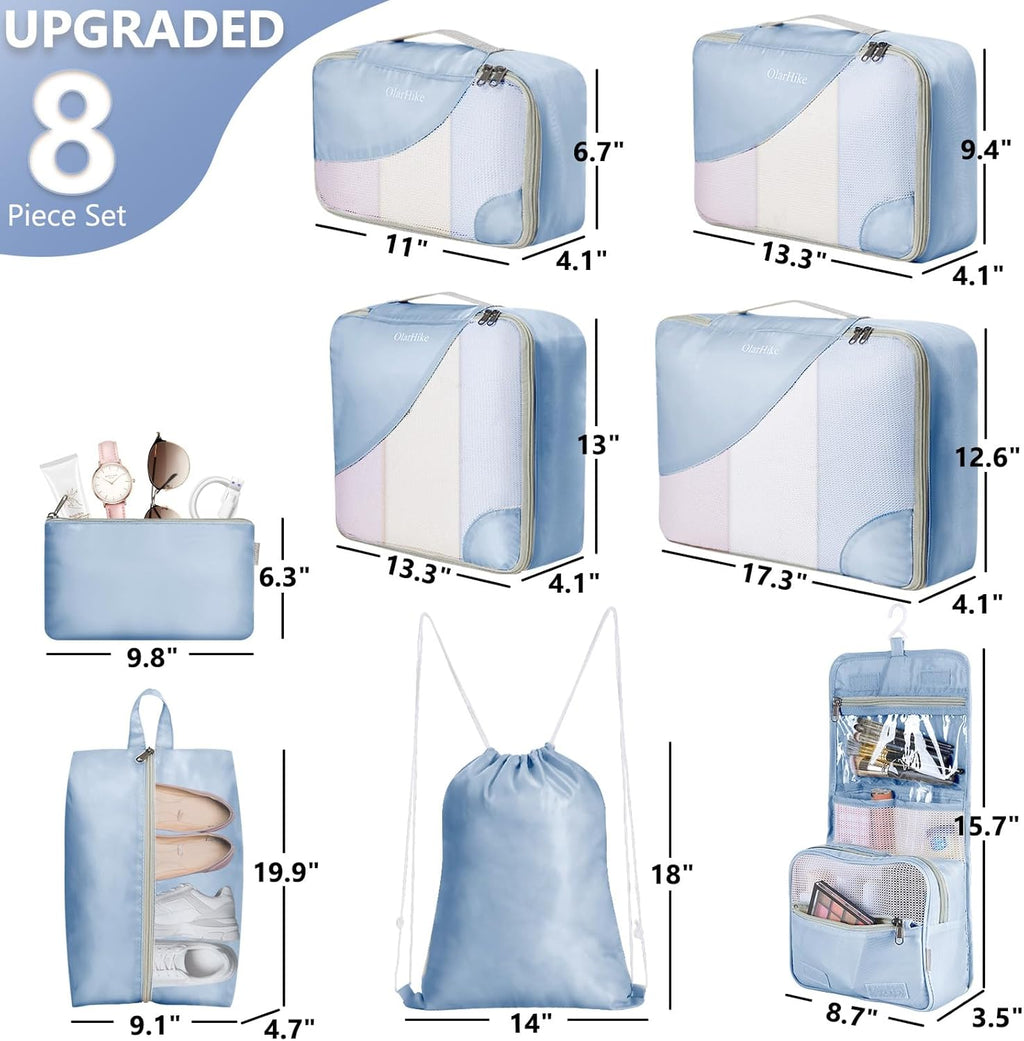 10 Set/8 Set Packing Cubes for Travel, Gifts for Women Mom,Anti-Tearing Suitcase Organizer for Luggage with Shoe & Hanging Toiletry Bag,OlarHike Vacation Essentials & Accessories for Cruise Ship,Cream