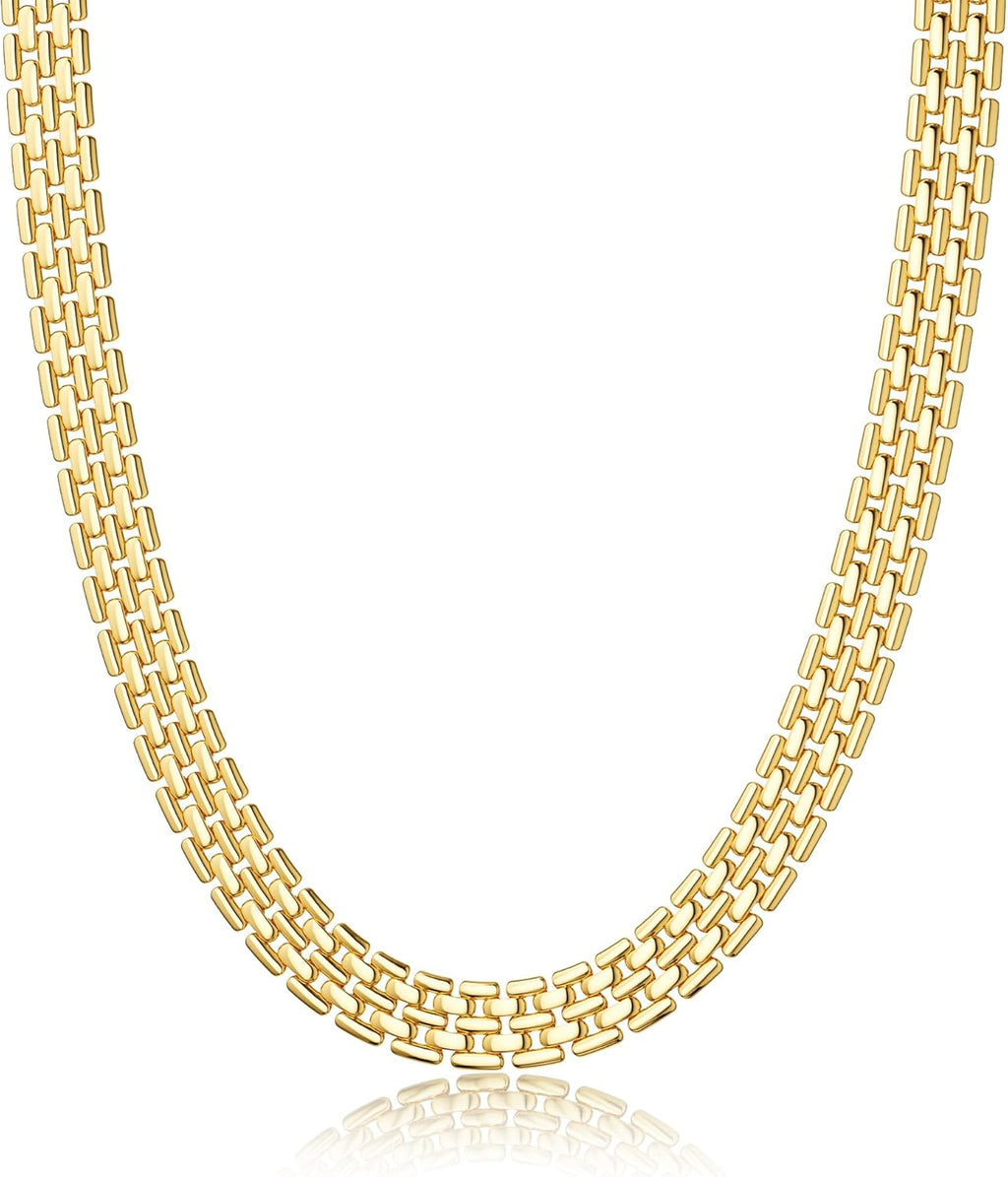 Moodear Gold Necklace for Women Dainty Chunky 14K Gold Plated/Sliver Plated Chain Necklace Cuban Link Paperclip Chain Choker Toggle Clasp Layered Necklace for Women Trendy Fashion Gift