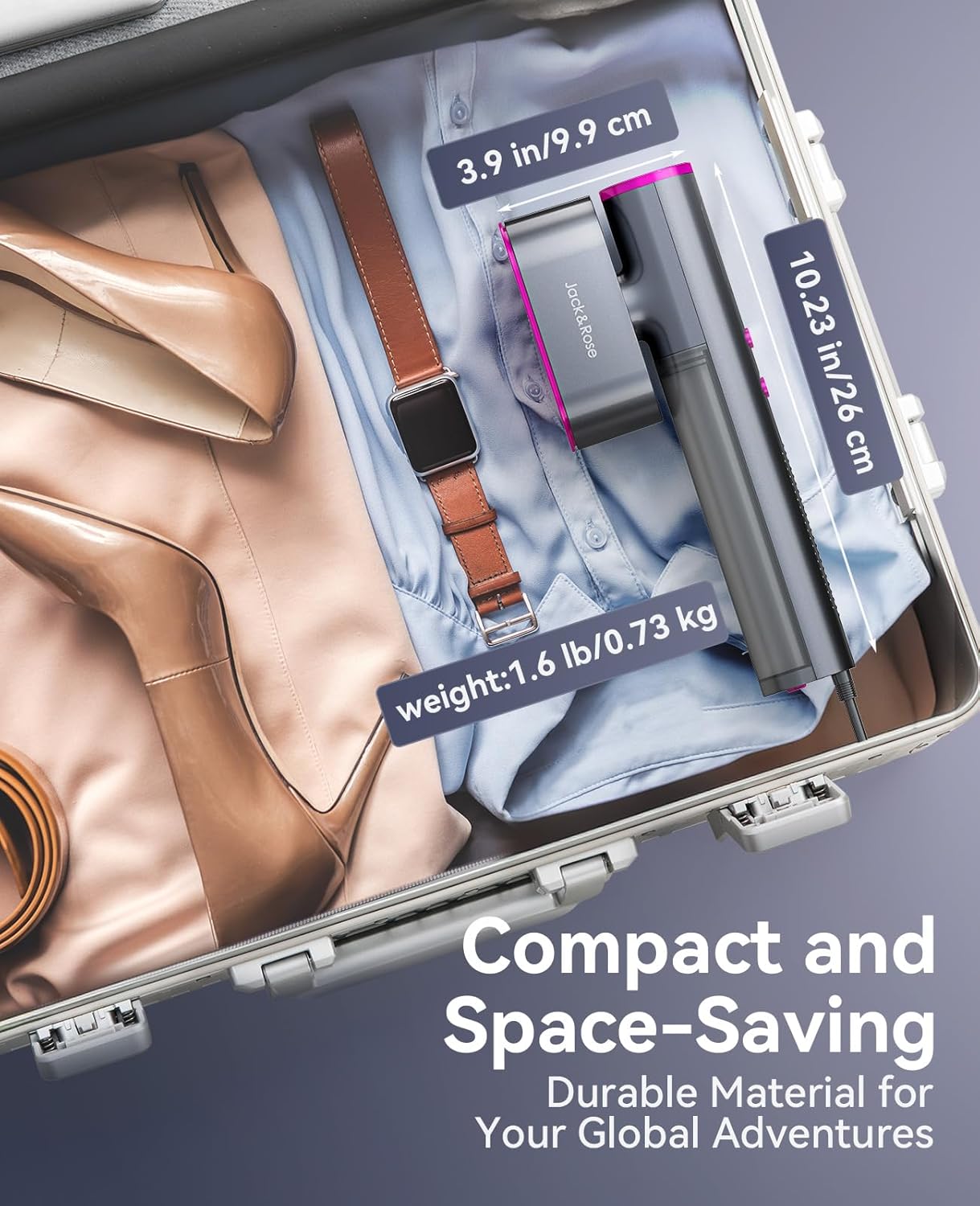 Jack ＆ Rose Travel Steamer for Clothes,100-220V Portable Iron,15s Heat Up,Steamer ＆ Iron 2 In 1, Travel Size,Large Ceramic Heat Panel,for Global ＆ Europe