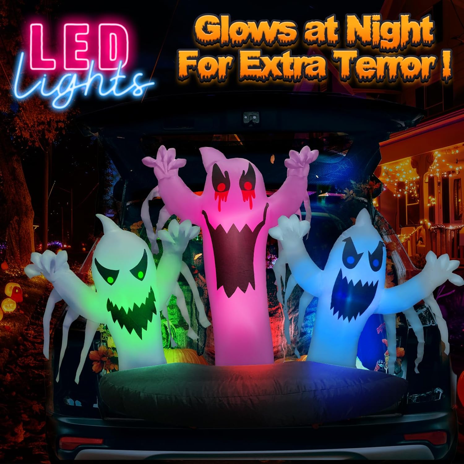 Trunk or Treat Car Decorations Kit Inflatable Ghost, Halloween Trunk or Treat Car Decorations, Halloween Inflatables Outdoor Decoration, Blow up Yard Decoration Inflatable Ghost with Built-in LEDs