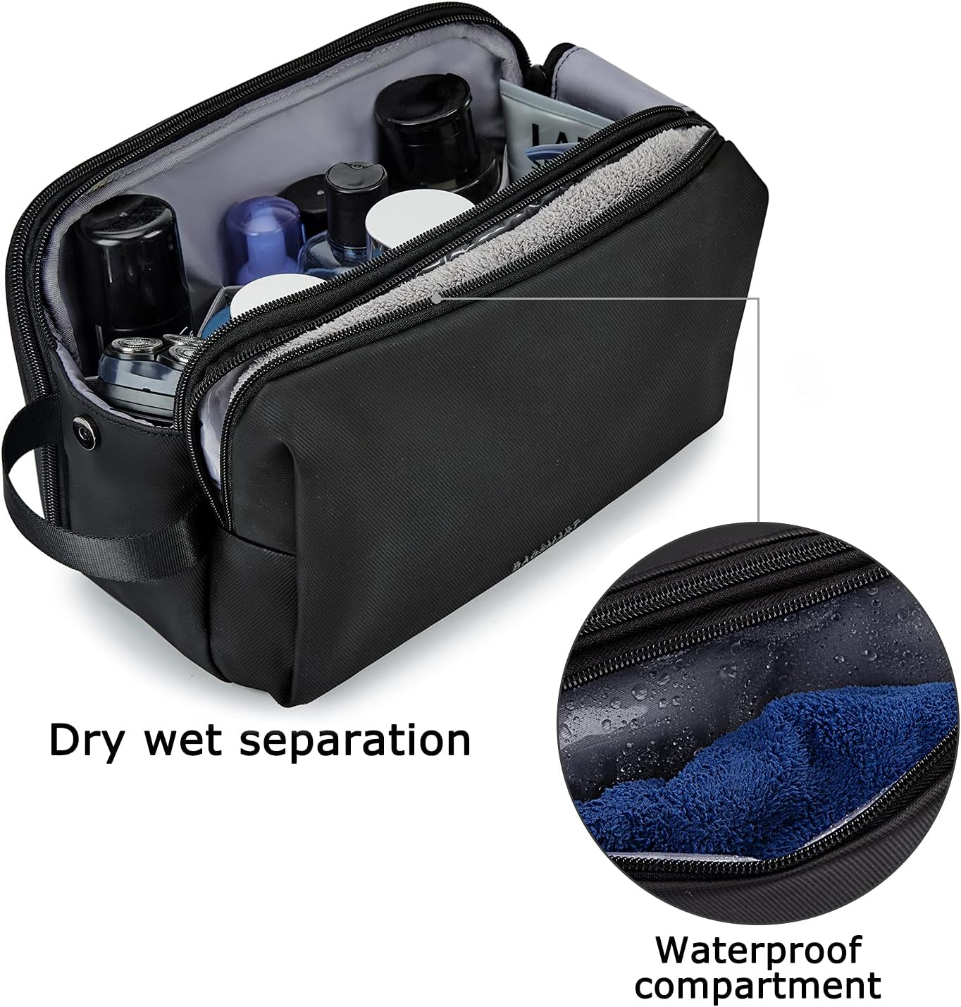 BAGSMART Toiletry Bag for Men, Travel Toiletry Organizer Dopp Kit Water-resistant Shaving Bag for Toiletries Accessories, Door Room Essentials, Black-medium
