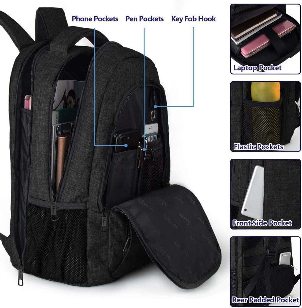 MATEIN Travel Laptop Backpack, Business Anti Theft Slim Sturdy Laptops Backpack with USB Charging Port, Water Resistant College School Computer Bag Gift for Men & Women Fits 15.6 Inch Notebook, Grey