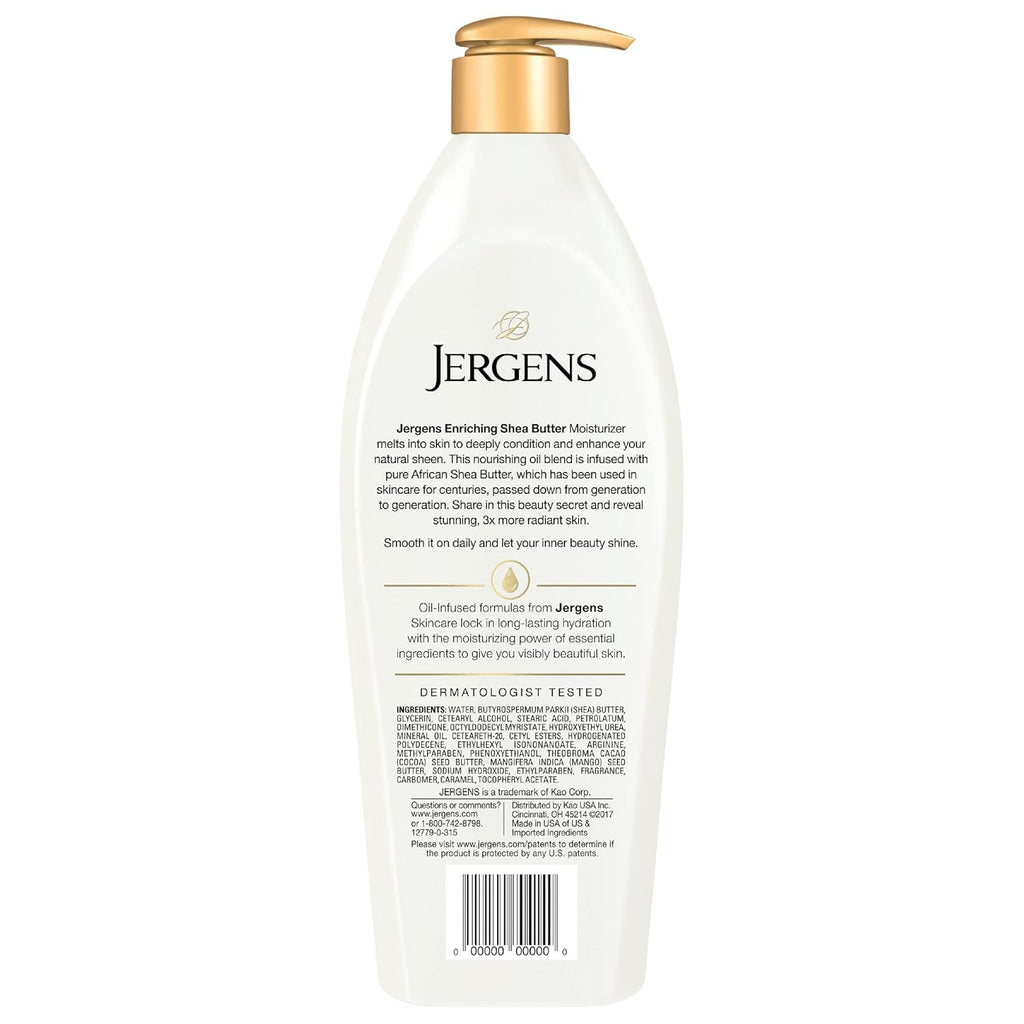 Jergens Shea Butter Hand and Body Lotion, Deep Conditioning Moisturizer, 3X More Radiant Skin, with Pure Shea Butter, Dermatologist Tested, 26.5 Oz