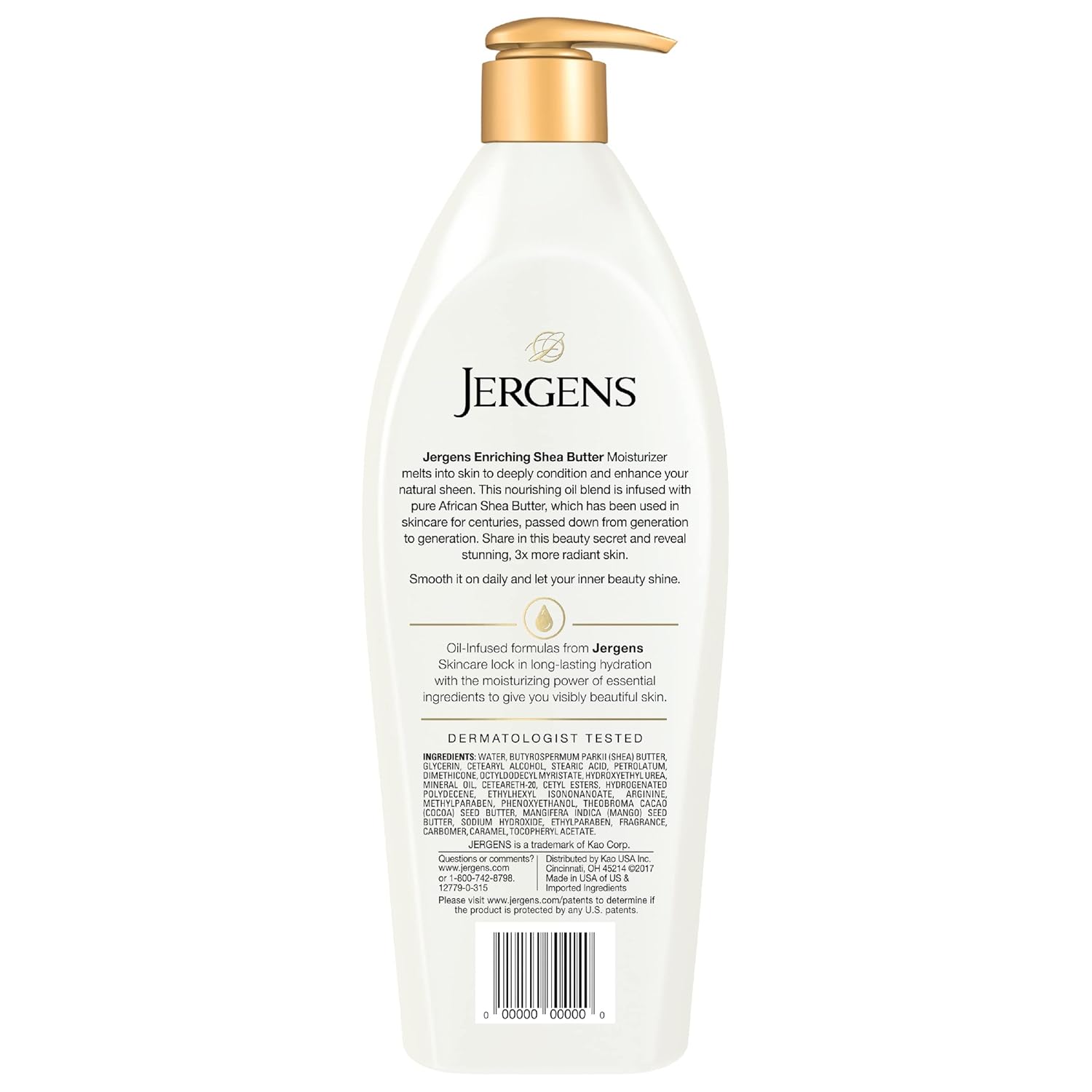 Jergens Shea Butter Hand and Body Lotion, Deep Conditioning Moisturizer, 3X More Radiant Skin, with Pure Shea Butter, Dermatologist Tested, 26.5 Oz