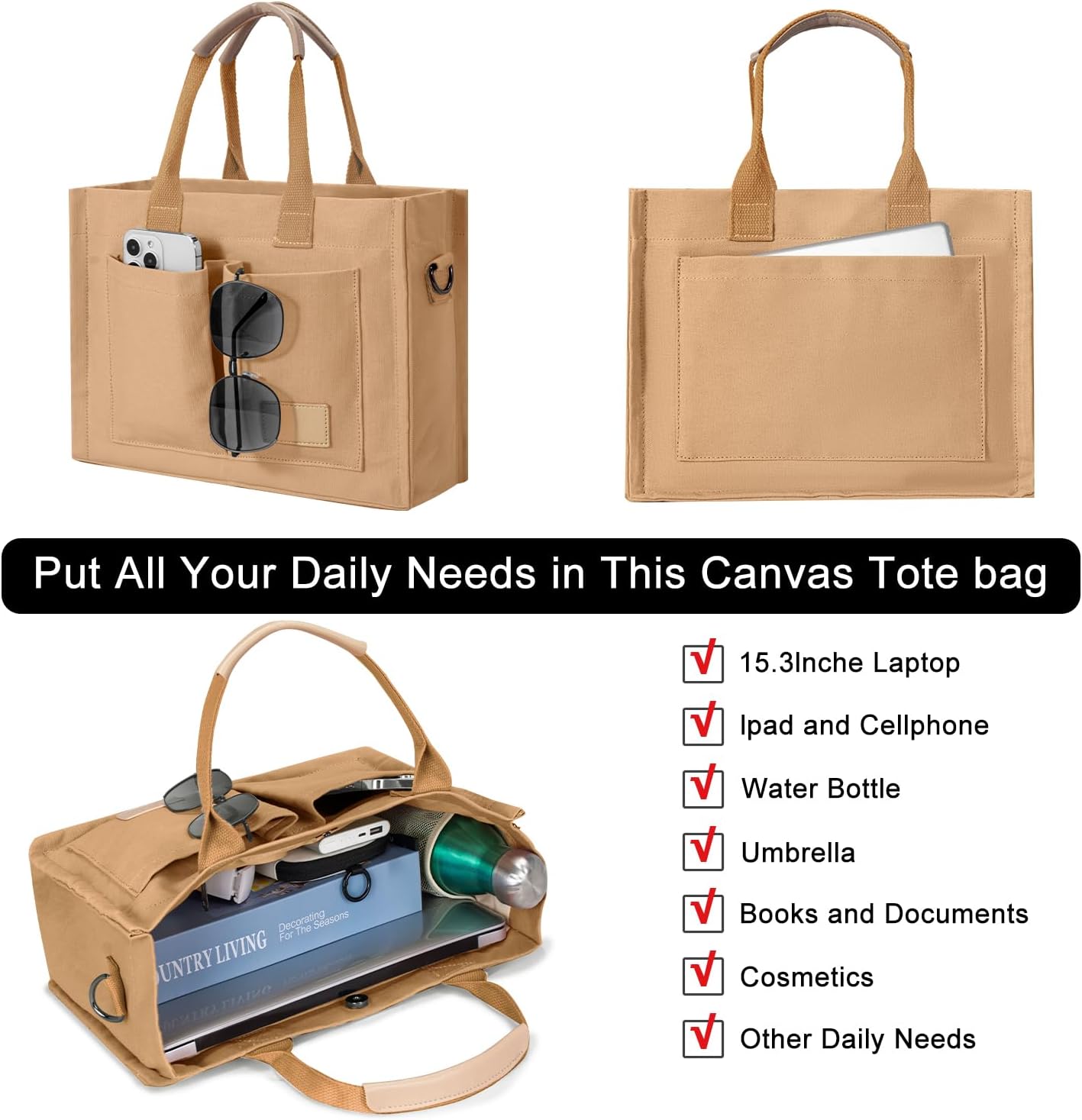 Tote Bags for Women Canvas Tote Purse Crossbody with Pockets Top Handle Shoulder Satchel Bag for Women