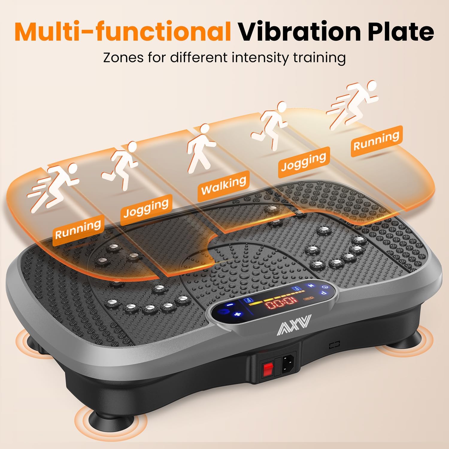 AXV Vibration Plate Fitness Platform Exercise Machine Vibrating Shaking Full Body Shaker Workout Vibrate Stand Shake Board Sport Gym for Weight Loss Fat Burner for Women Men