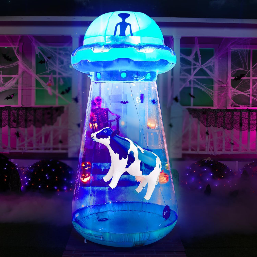 Joiedomi 9 FT Tall Halloween Inflatable UFO Outdoor Decorations, Halloween Blow Ups UFO Alien Decor for Yard Decoration with LEDs for Lawn Garden Party Decor
