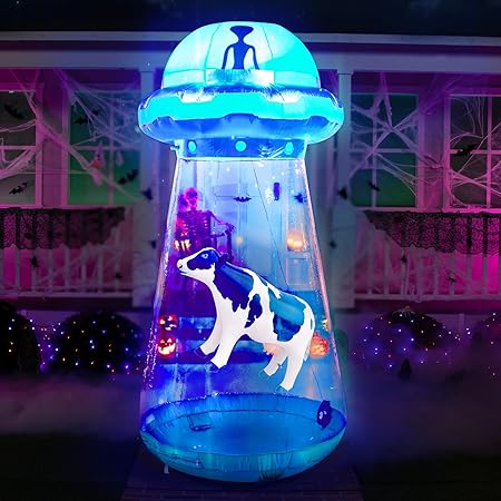 Joiedomi 9 FT Tall Halloween Inflatable UFO Outdoor Decorations, Halloween Blow Ups UFO Alien Decor for Yard Decoration with LEDs for Lawn Garden Party Decor