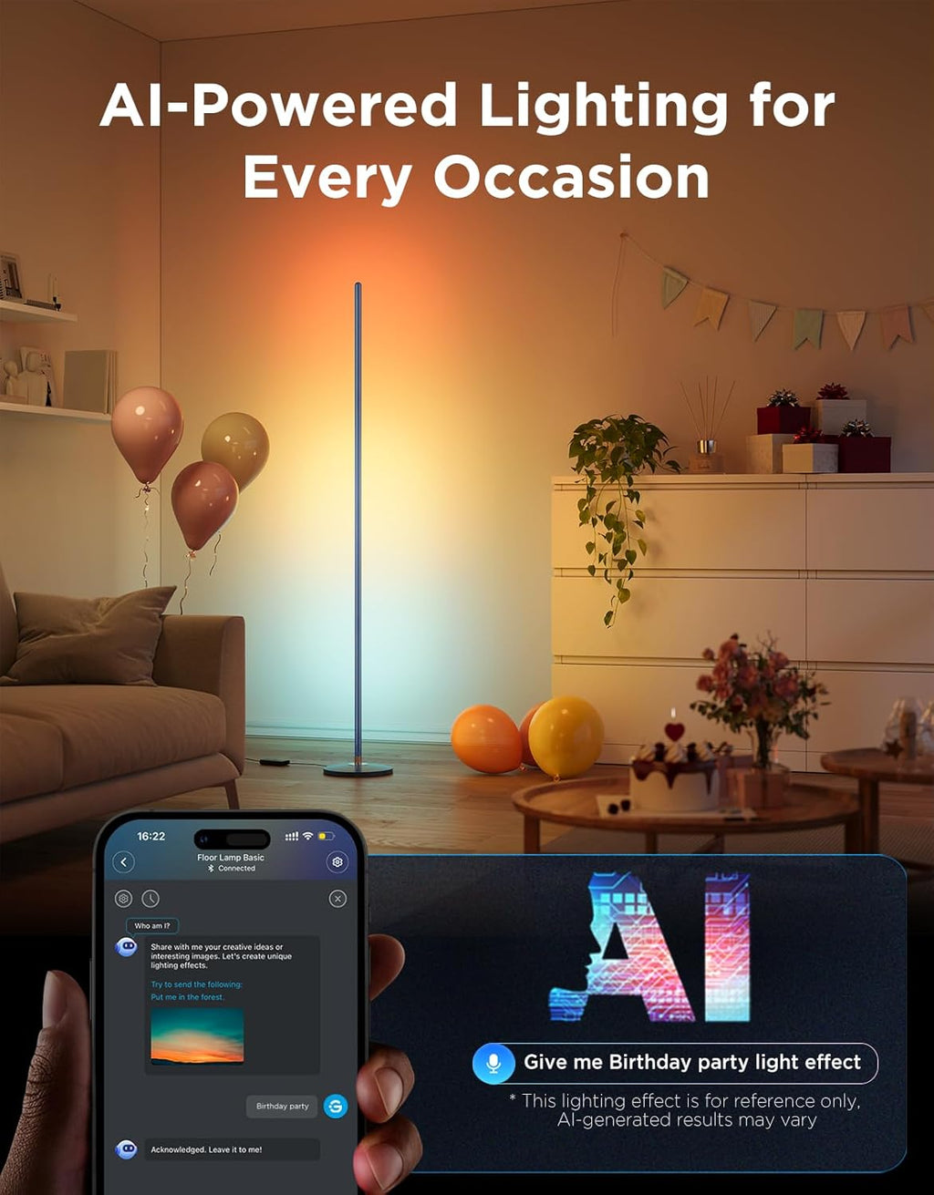 Govee RGBIC Floor Lamp Basic, LED Corner Lamp Works with Alexa, 1000 Lumen Smart Modern Floor Lamp with Music Sync and 16 Million DIY Colors, Color Changing Standing Lamp for Bedroom Living Room Black