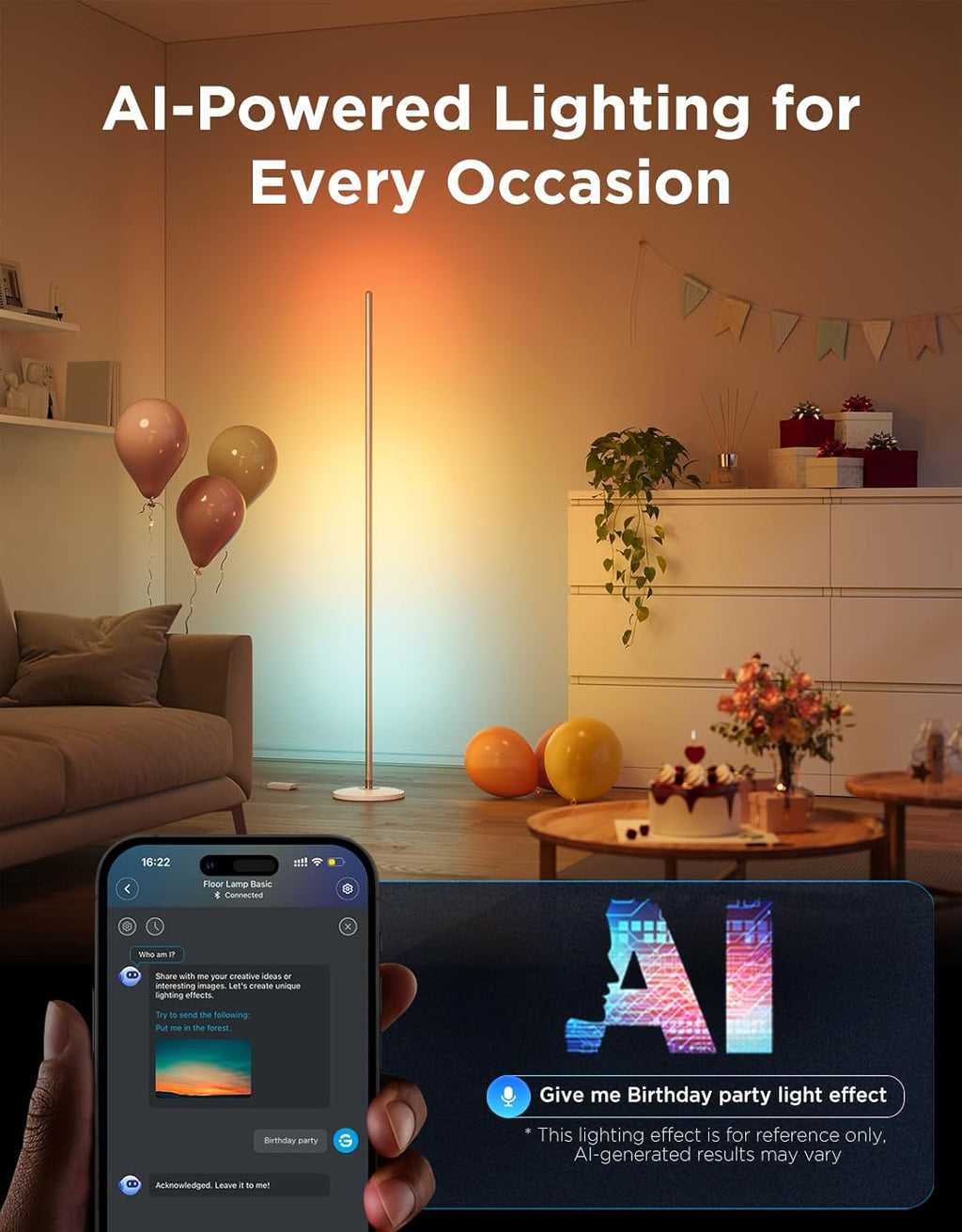 Govee RGBIC Floor Lamp Basic, LED Corner Lamp Works with Alexa, 1000 Lumen Smart Modern Floor Lamp with Music Sync and 16 Million DIY Colors, Color Changing Standing Lamp for Bedroom Living Room Black