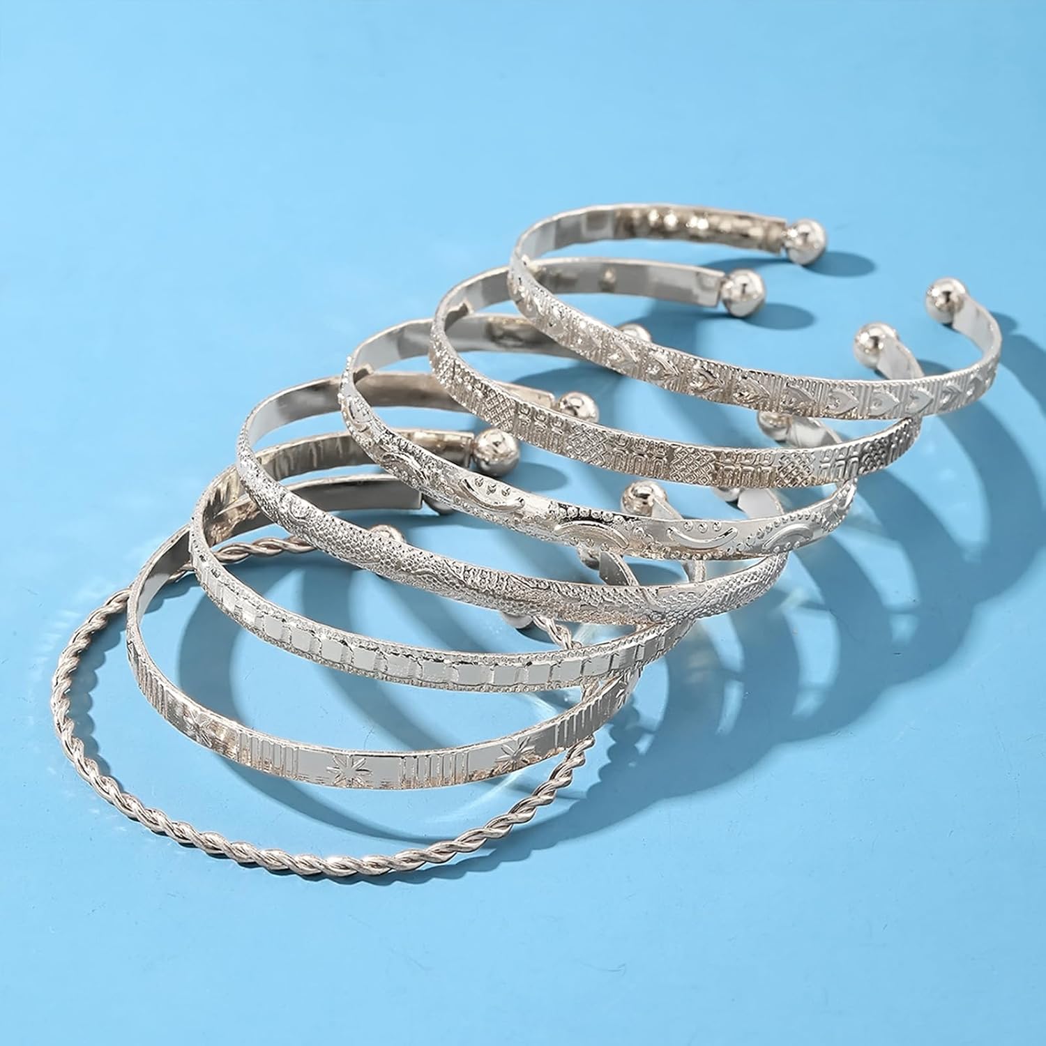 IFKM Gold Bangle Bracelets For Women, 14k Gold Plated Multi Layer Stackable Cuff Bracelet Set, Trendy Elegance Charms Non Tarnish Minimalist Textured Boho Jewelry Gift for Women